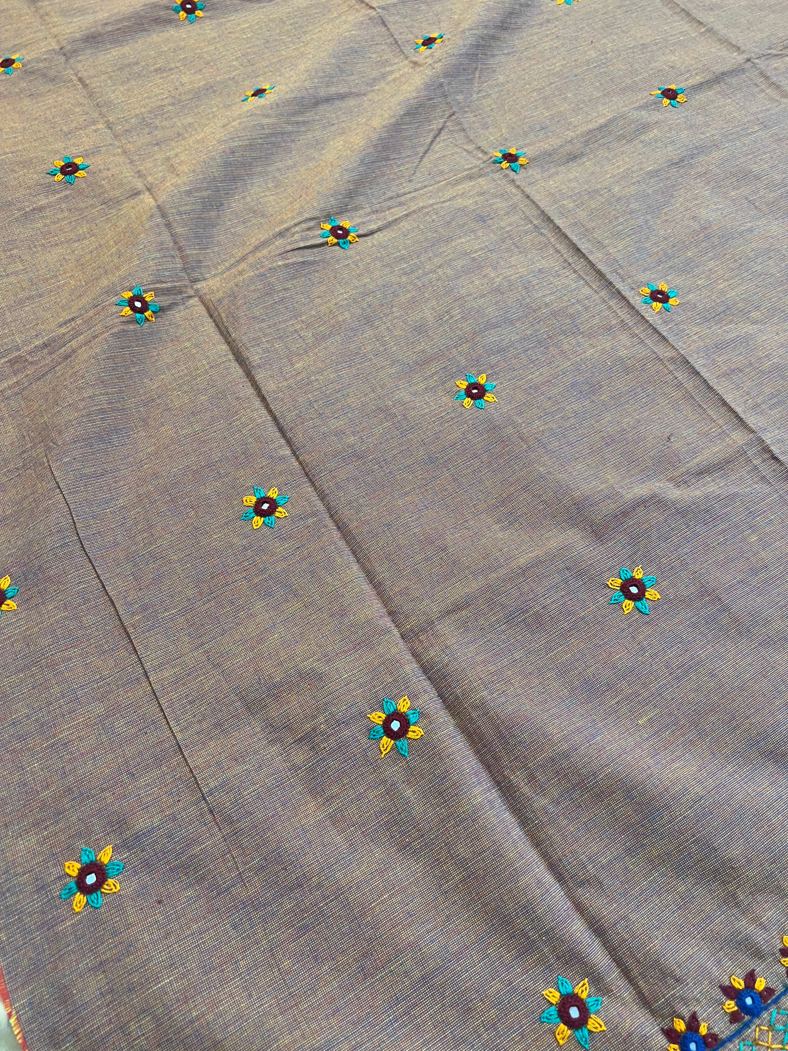 Grey Lambani Butti Embroidery Handloom Cotton Blouse Piece