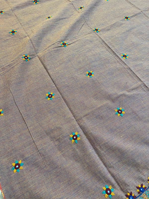 Grey Lambani Butti Embroidery Handloom Cotton Blouse Piece