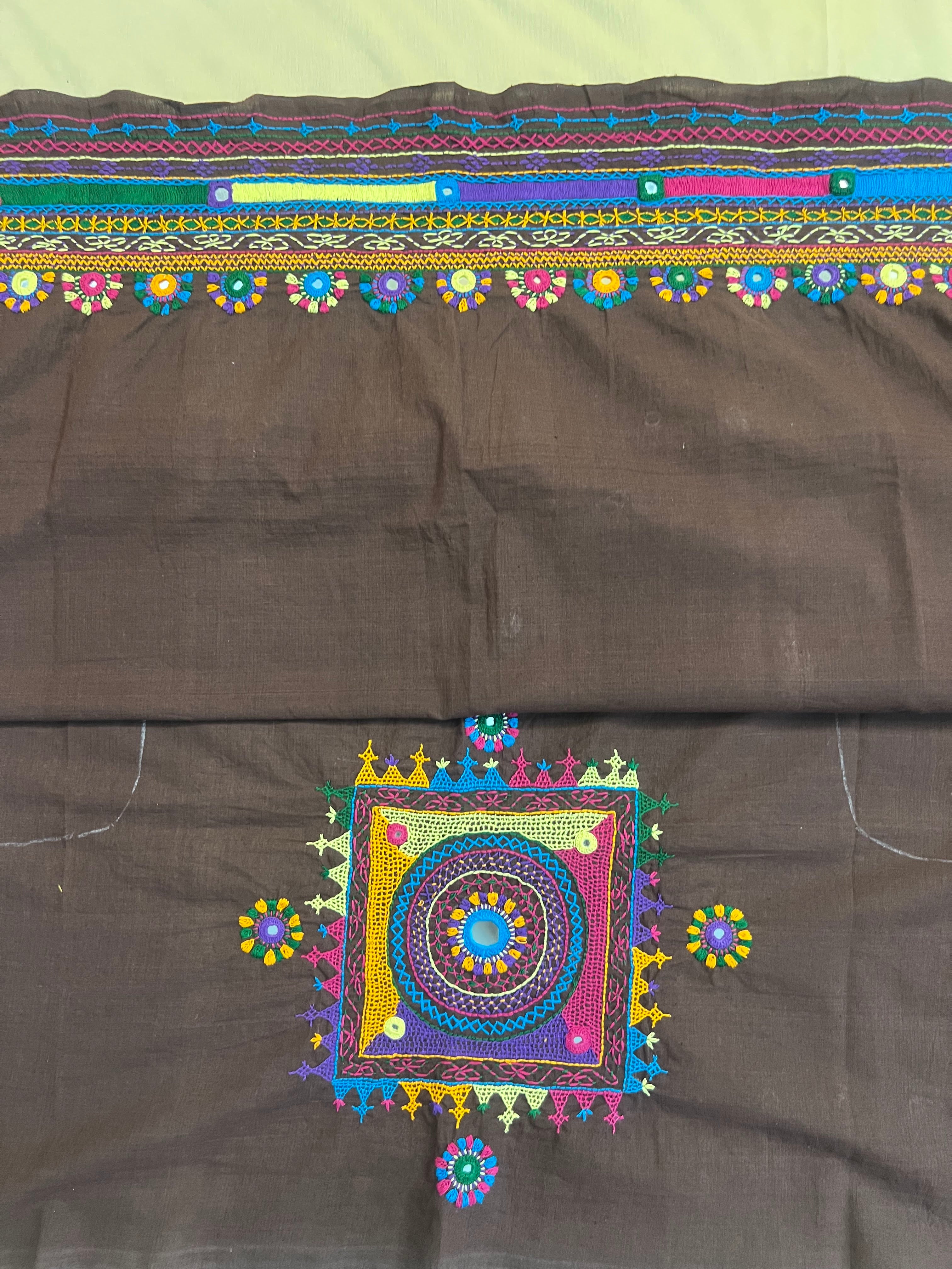 Grey with Multicolor Motif Lambani Embroidery Handloom Cotton Blouse Piece