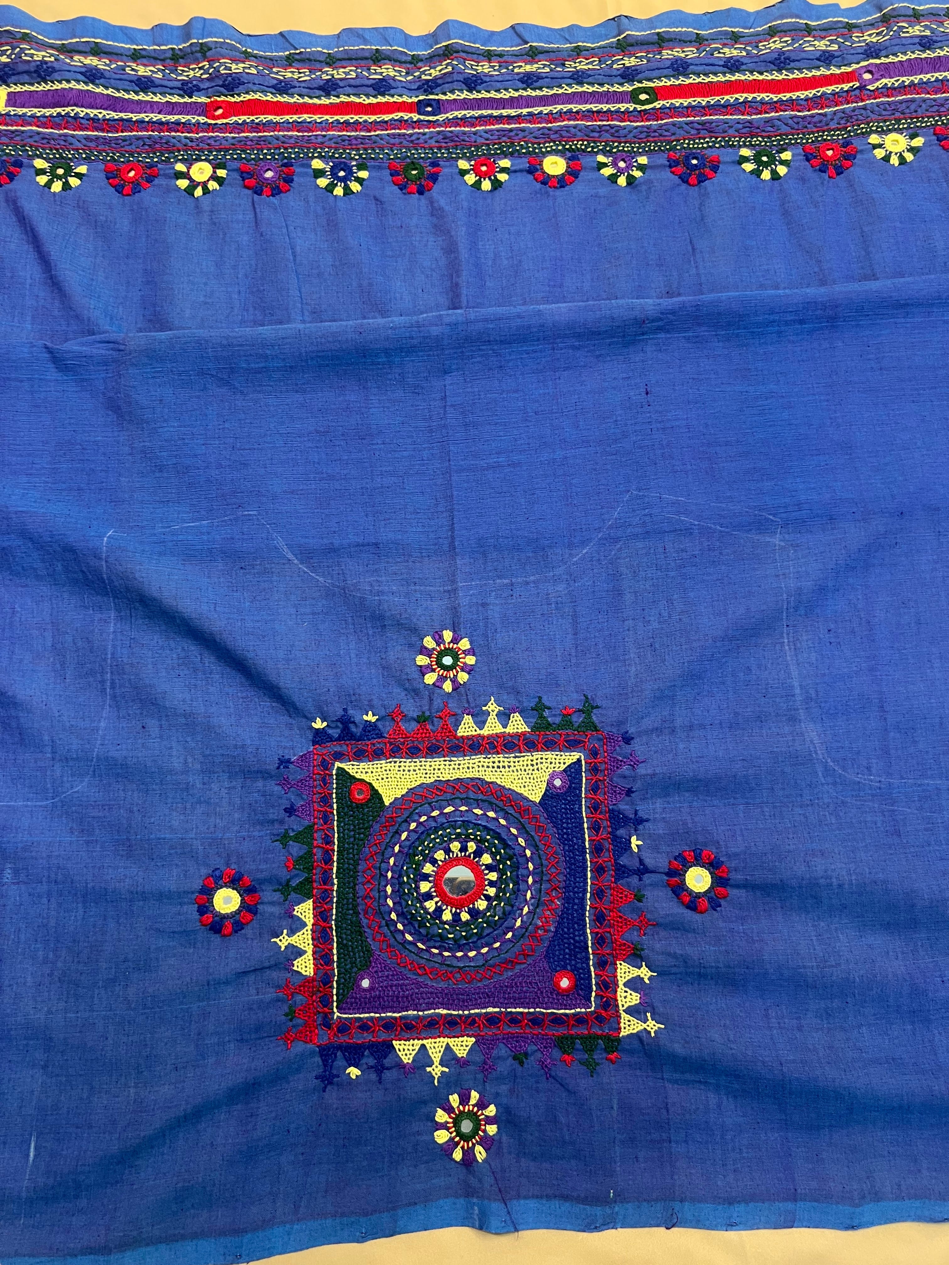 Royal Blue with Multicolor Motif  Lambani Embroidery Handloom Cotton Blouse Piece