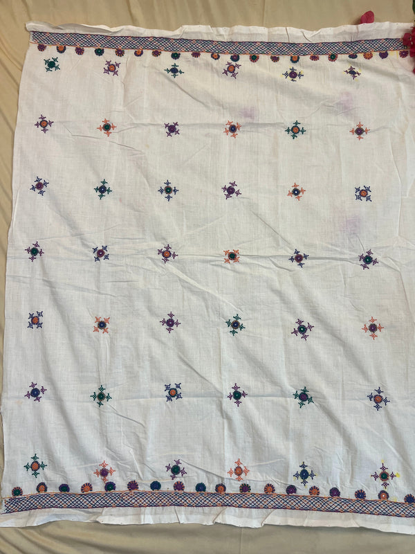 White Minimal Lambani Butti Work Handloom Cotton Blouse Piece