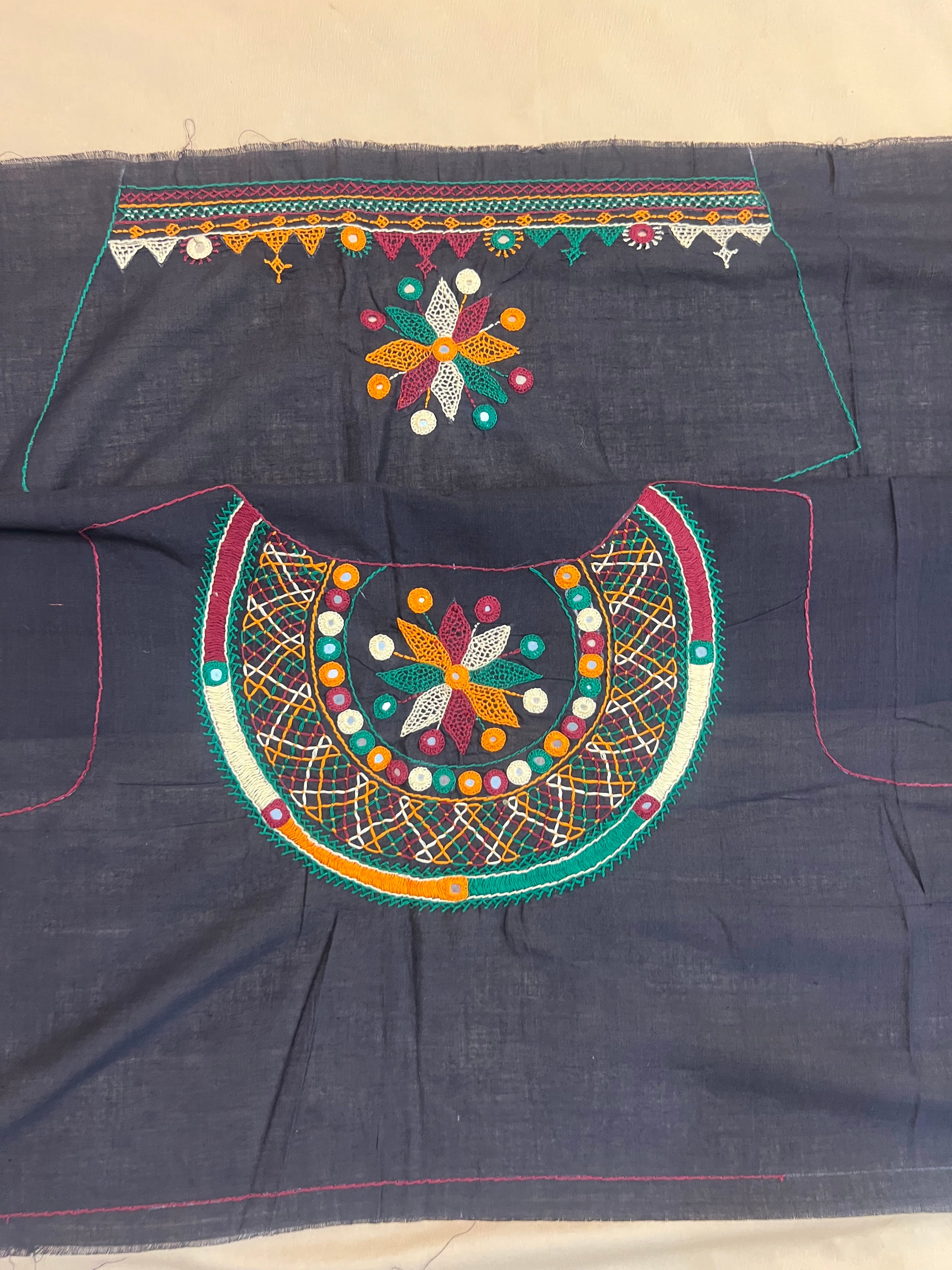 Charcoal Grey Festive Design Handloom Mangalagiri Cotton Lambani Embroidered Blouse Piece (Unstitched)