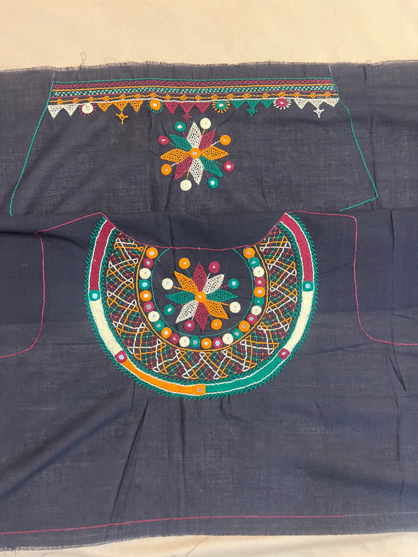 Charcoal Grey Festive Design Handloom Mangalagiri Cotton Lambani Embroidered Blouse Piece (Unstitched)