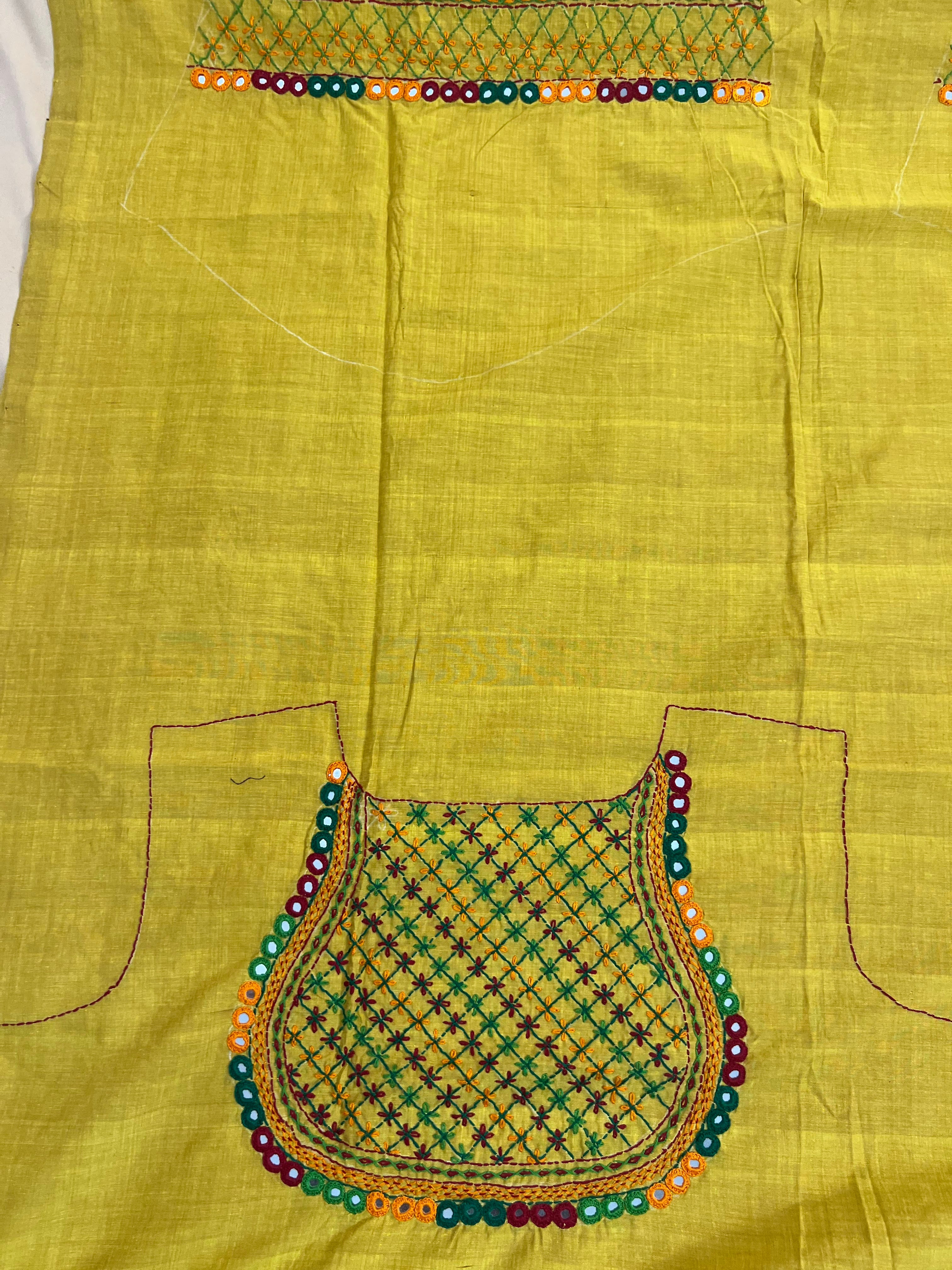Mustard Yellow Multicolor Work Handloom Mangalagiri Cotton Lambani Embroidered Blouse Piece (Unstitched)