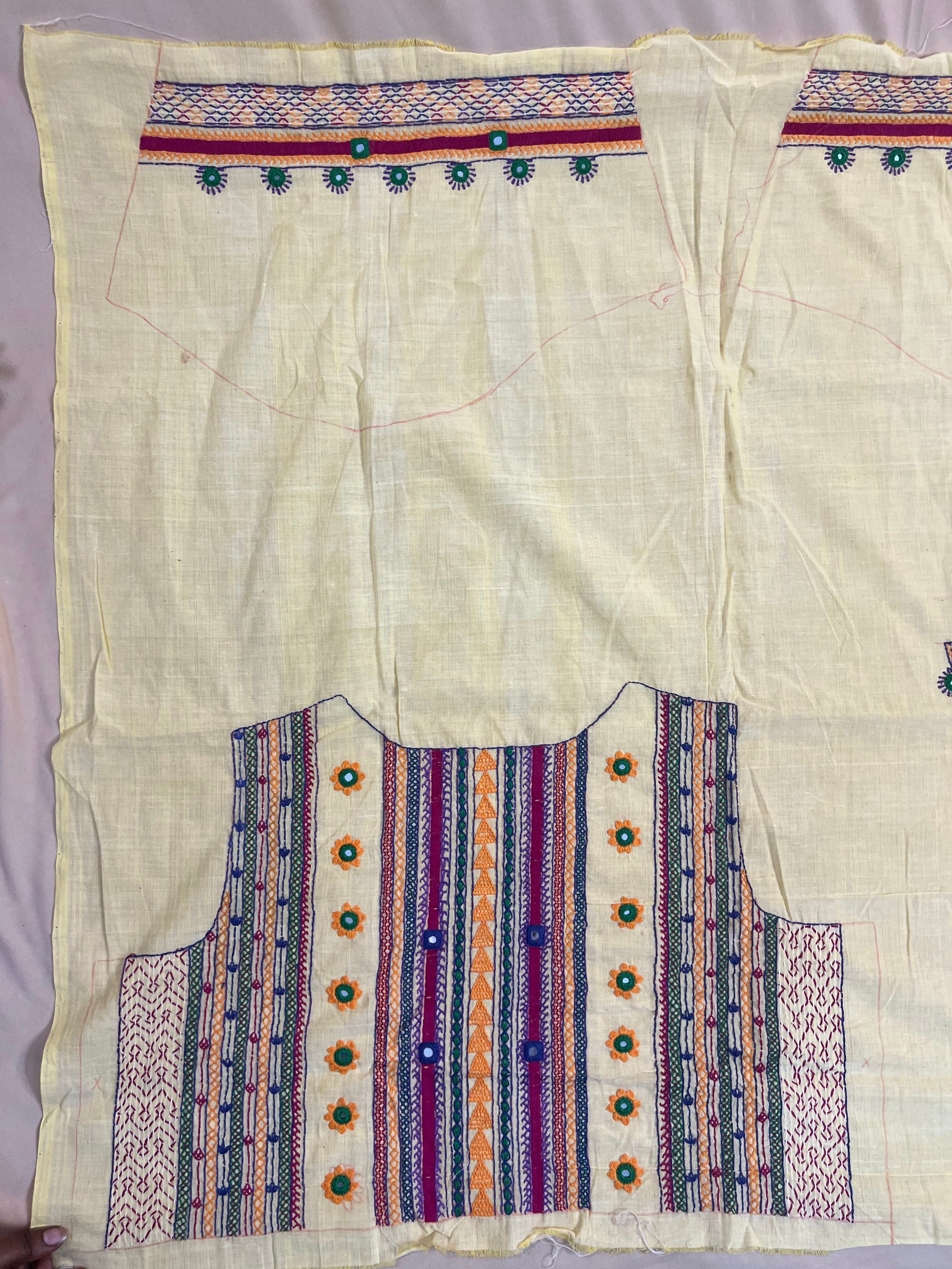 Off-White Multicolor Classic Design Handloom Mangalagiri Cotton Lambani Embroidered Blouse Piece (Unstitched)