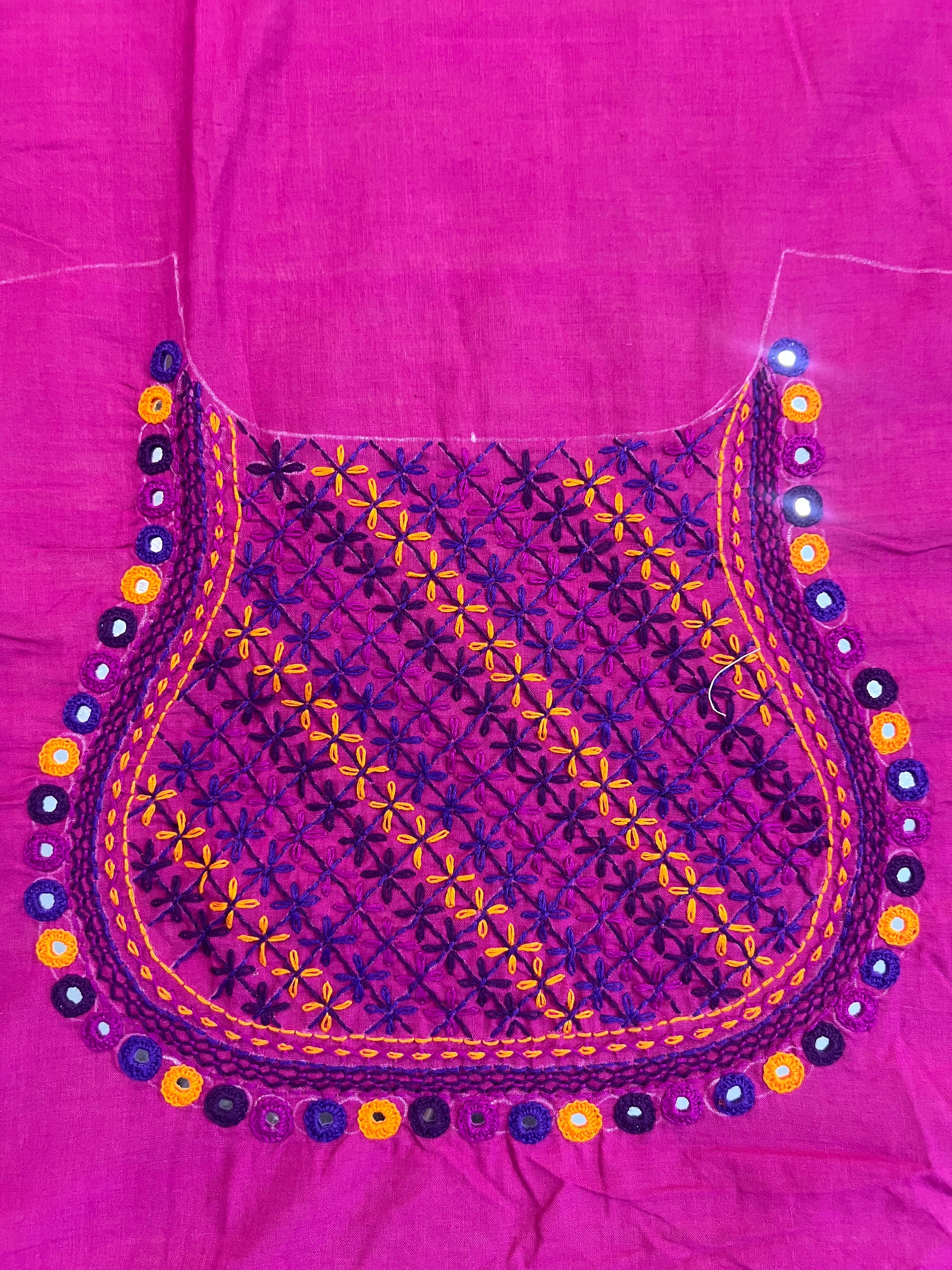 Rani Pink Contemporary Design Handloom Mangalagiri Cotton Lambani Embroidered Blouse Piece (Unstitched)