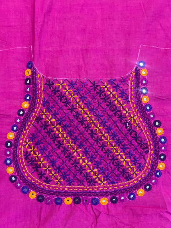 Rani Pink Contemporary Design Handloom Mangalagiri Cotton Lambani Embroidered Blouse Piece (Unstitched)