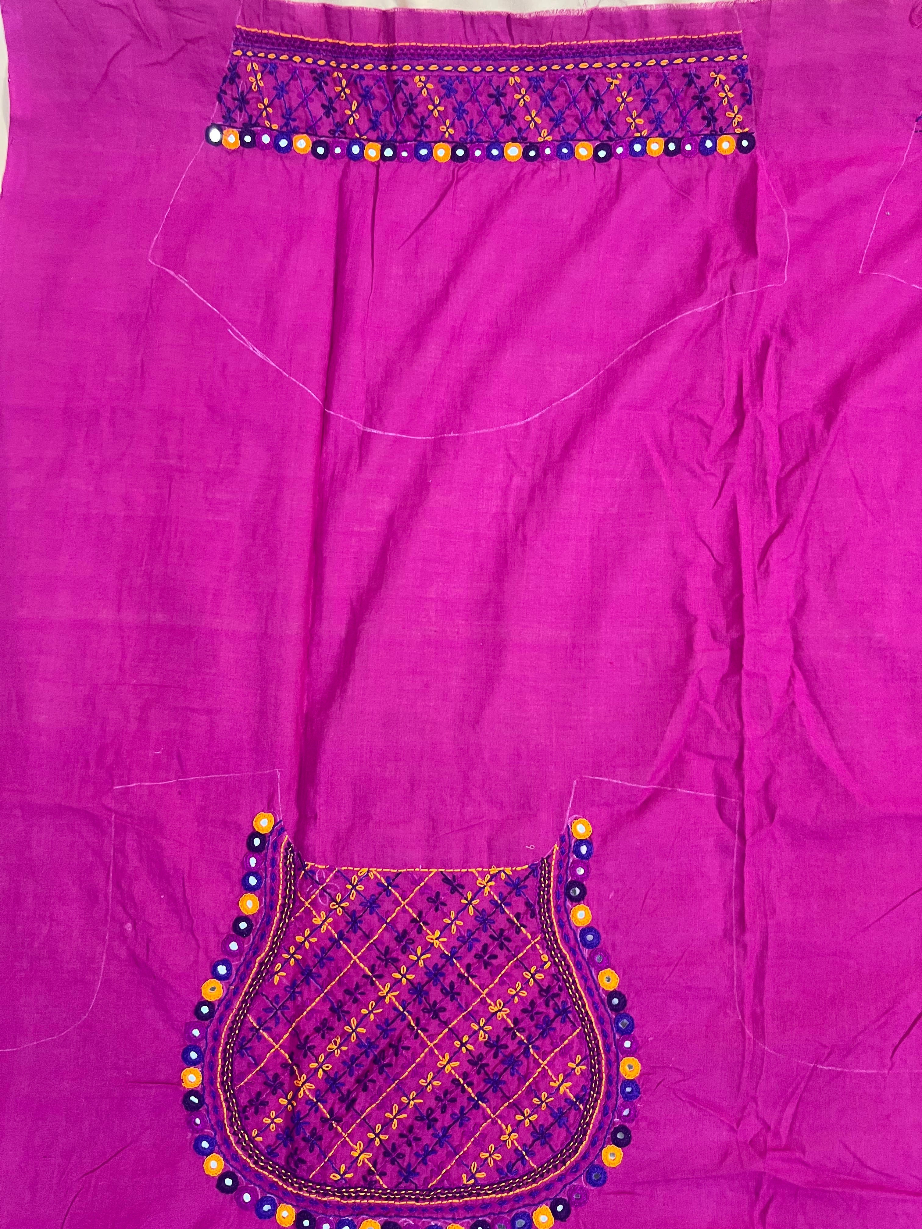 Rani Pink Geometric Yoke Design Handloom Mangalagiri Cotton Lambani Embroidered Blouse Piece (Unstitched)