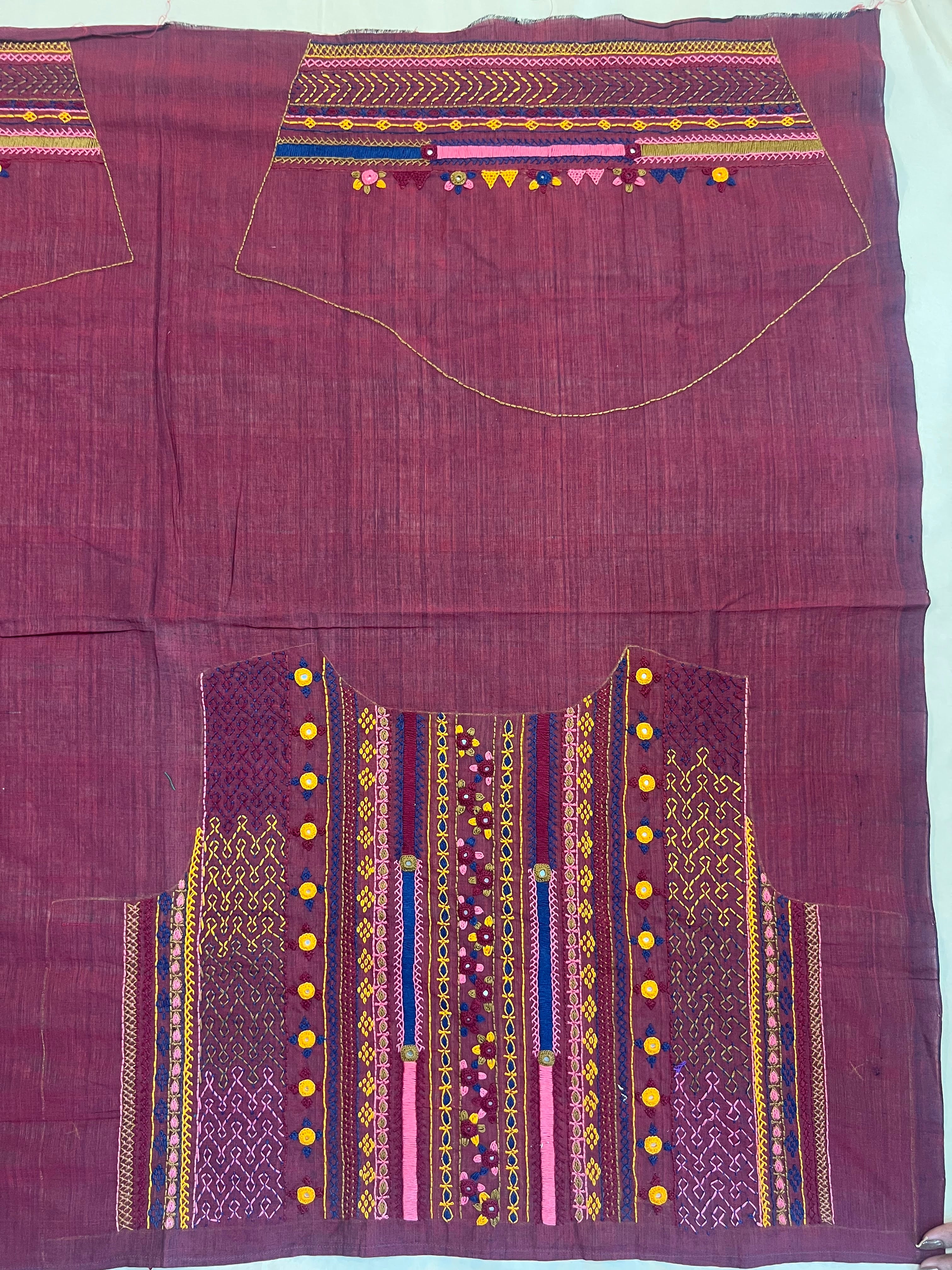 Wine Berry Elegant Design Handloom Mangalagiri Cotton Lambani Embroidered Blouse Piece (Unstitched)
