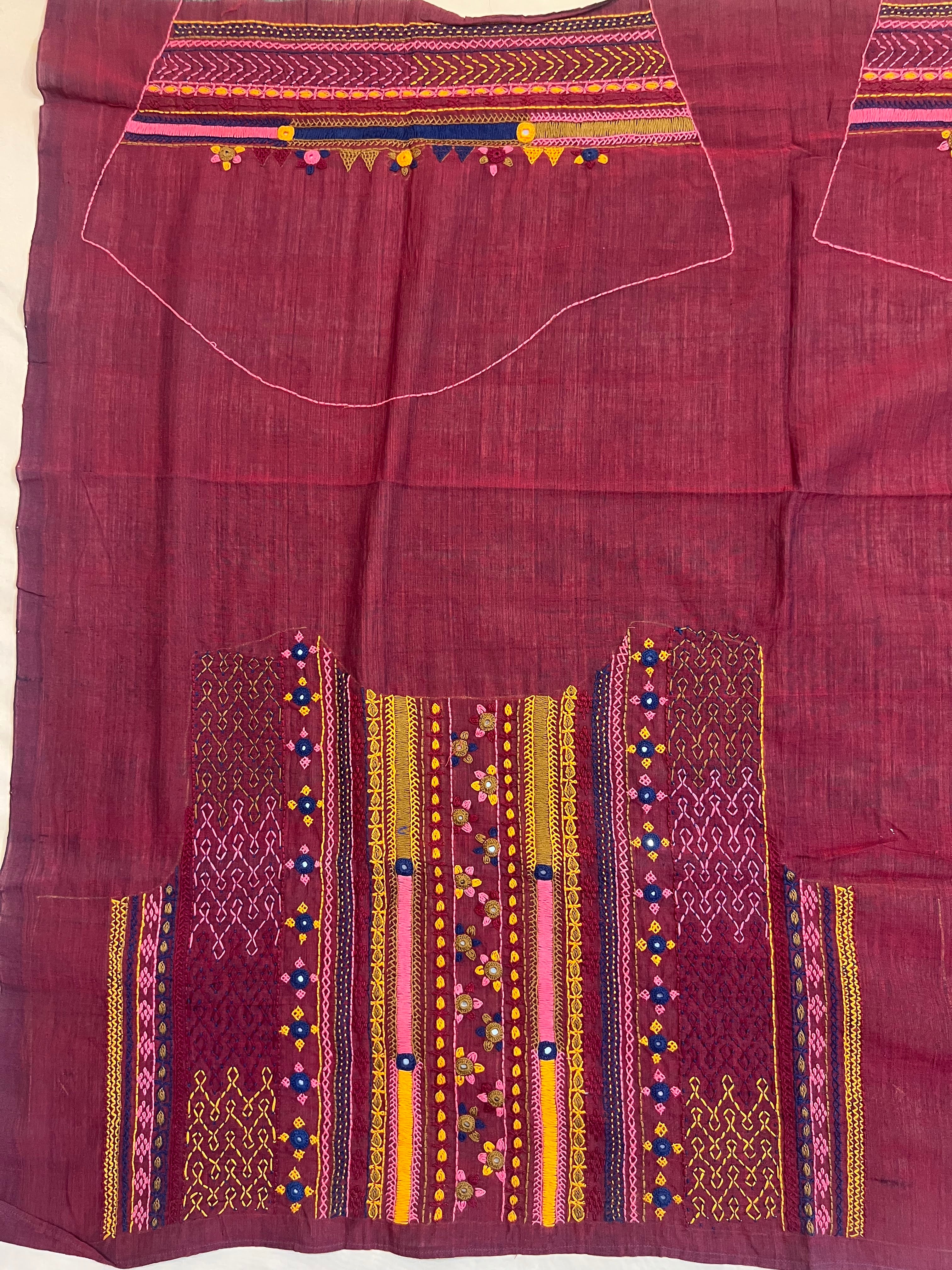 Wine Maroon Elegant Design Handloom Mangalagiri Cotton Lambani Embroidered Blouse Piece (Unstitched)