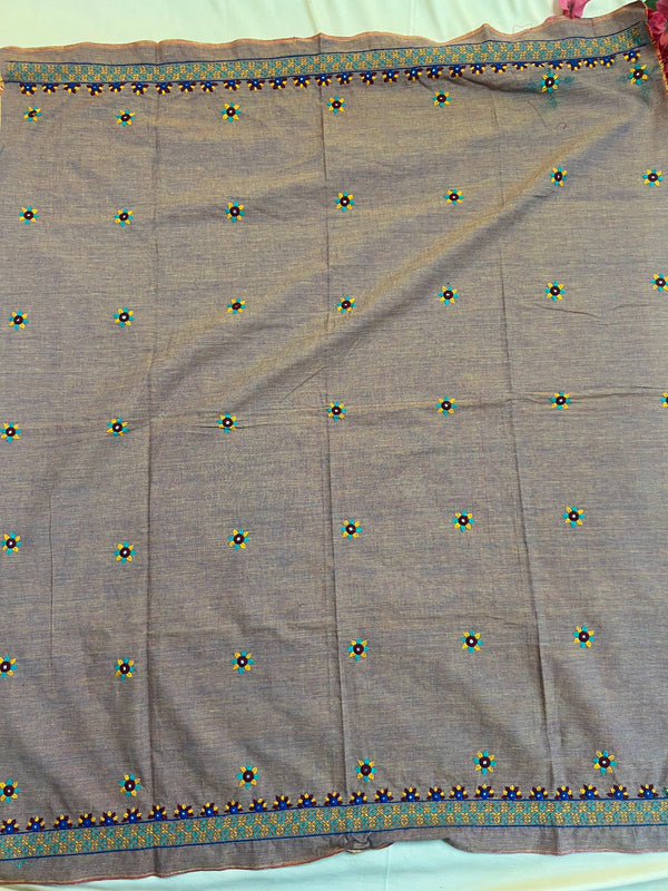 Grey Lambani Butti Embroidery Handloom Cotton Blouse Piece