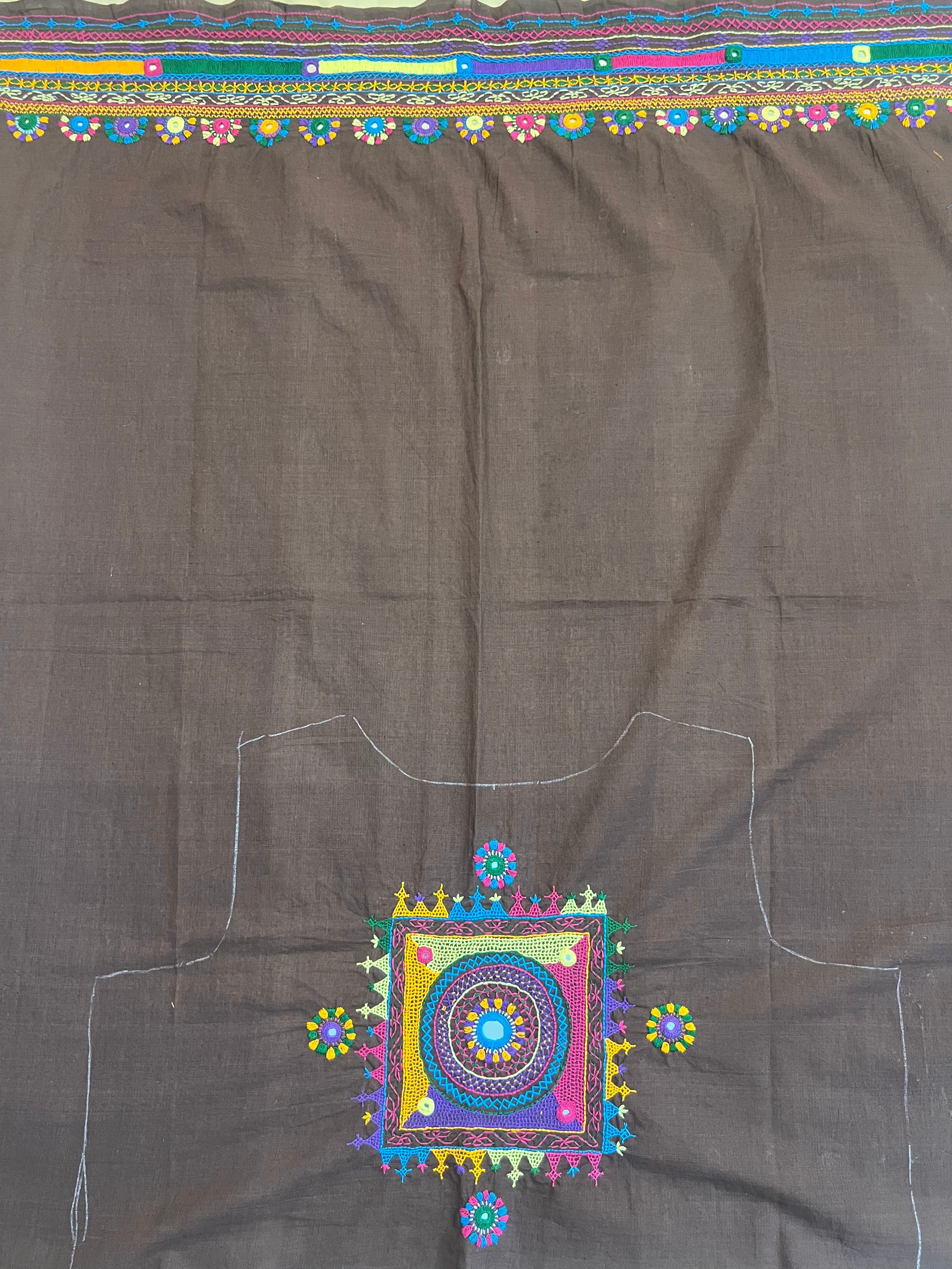 Grey with Multicolor Motif Lambani Embroidery Handloom Cotton Blouse Piece