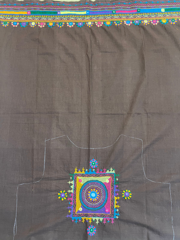 Grey with Multicolor Motif Lambani Embroidery Handloom Cotton Blouse Piece