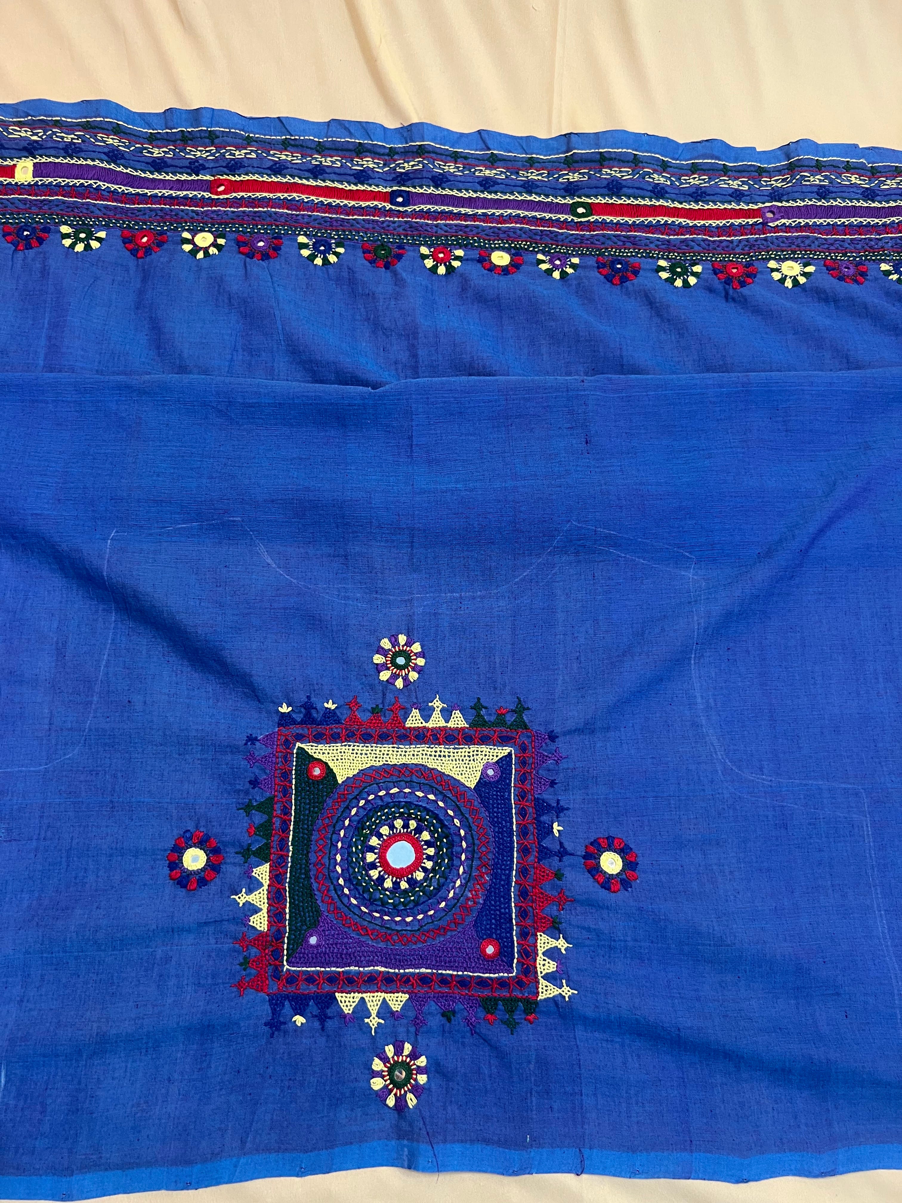 Royal Blue with Multicolor Motif  Lambani Embroidery Handloom Cotton Blouse Piece