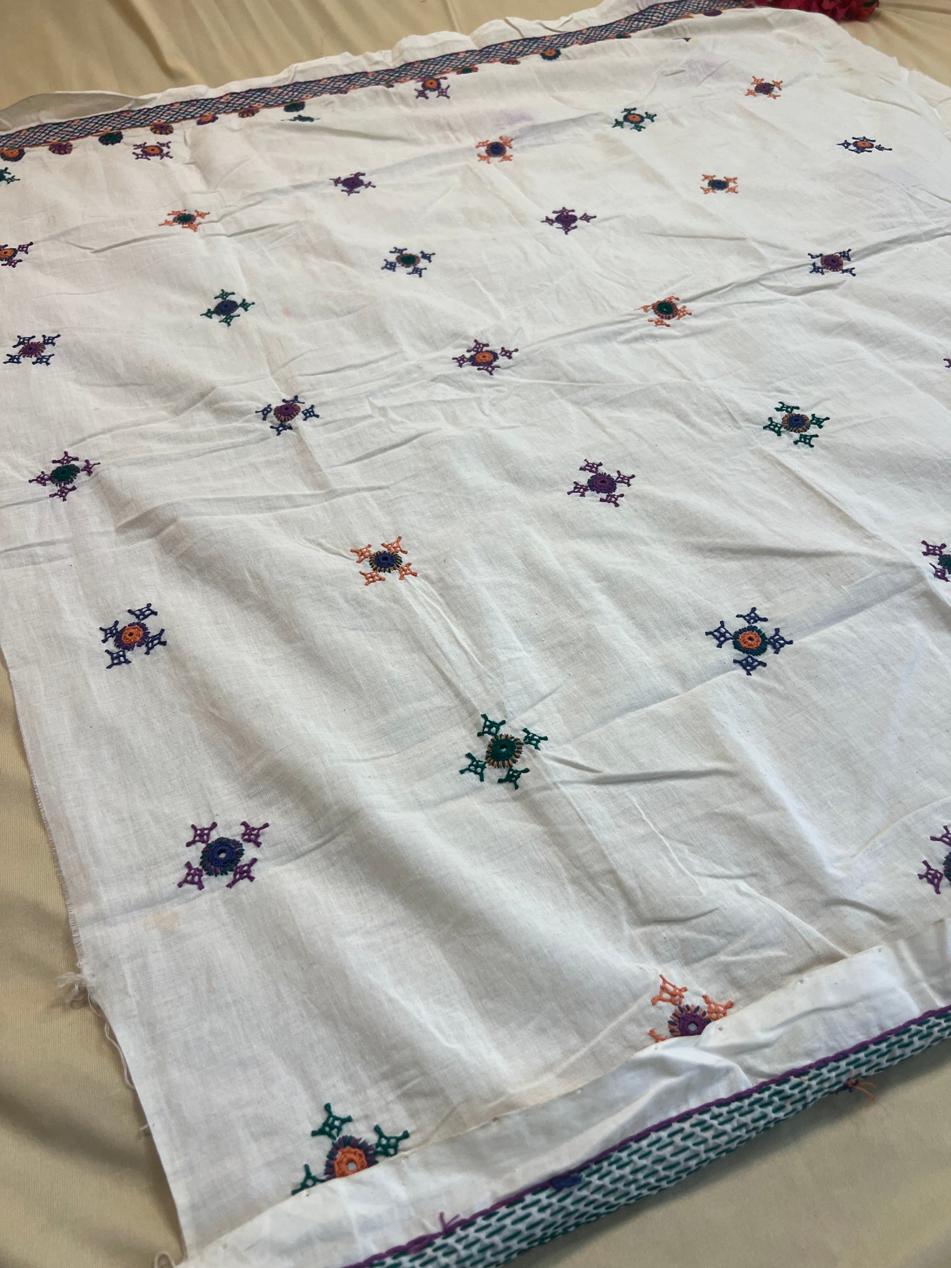 White Minimal Lambani Butti Work Handloom Cotton Blouse Piece