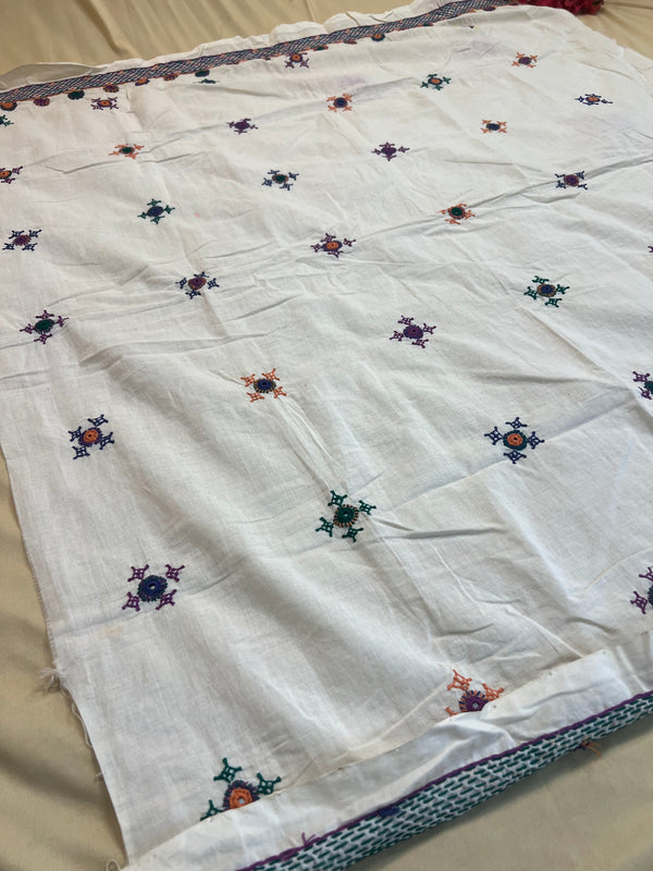 White Minimal Lambani Butti Work Handloom Cotton Blouse Piece