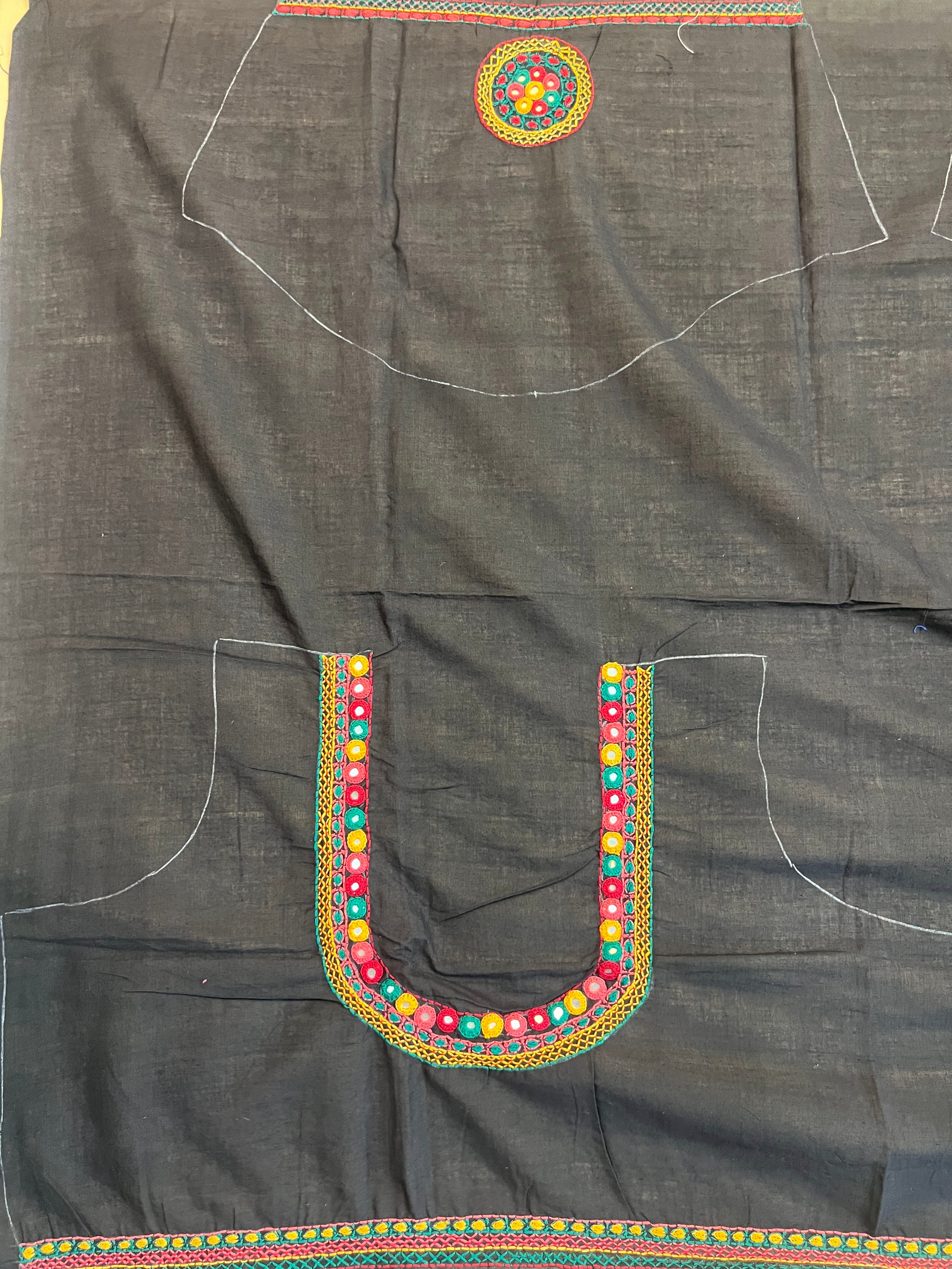 Black Multicolor Classic Design Handloom Mangalagiri Cotton Lambani Embroidered Blouse Piece (Unstitched)