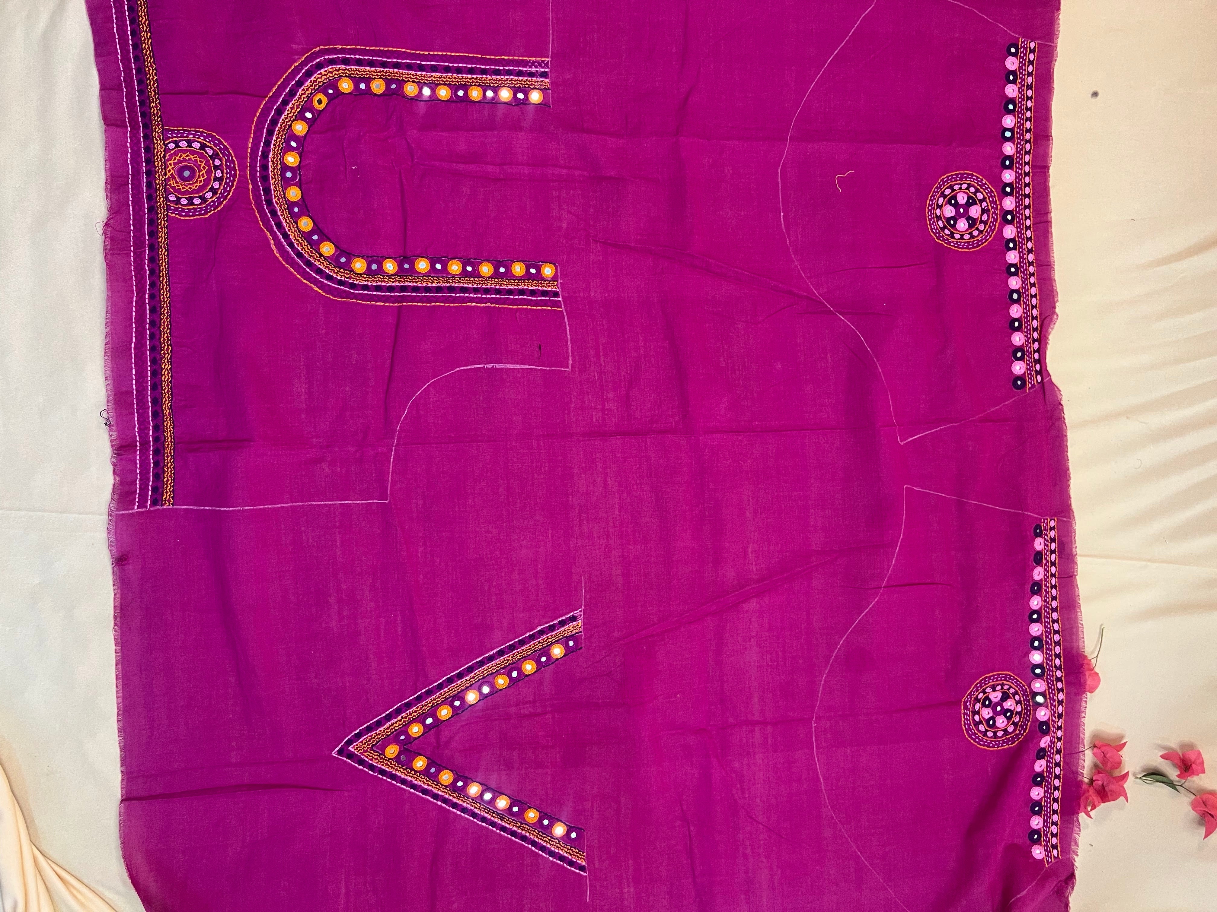 Rani Pink Minimal Neckline Design Handloom Mangalagiri Cotton Lambani Embroidered Blouse Piece (Unstitched)