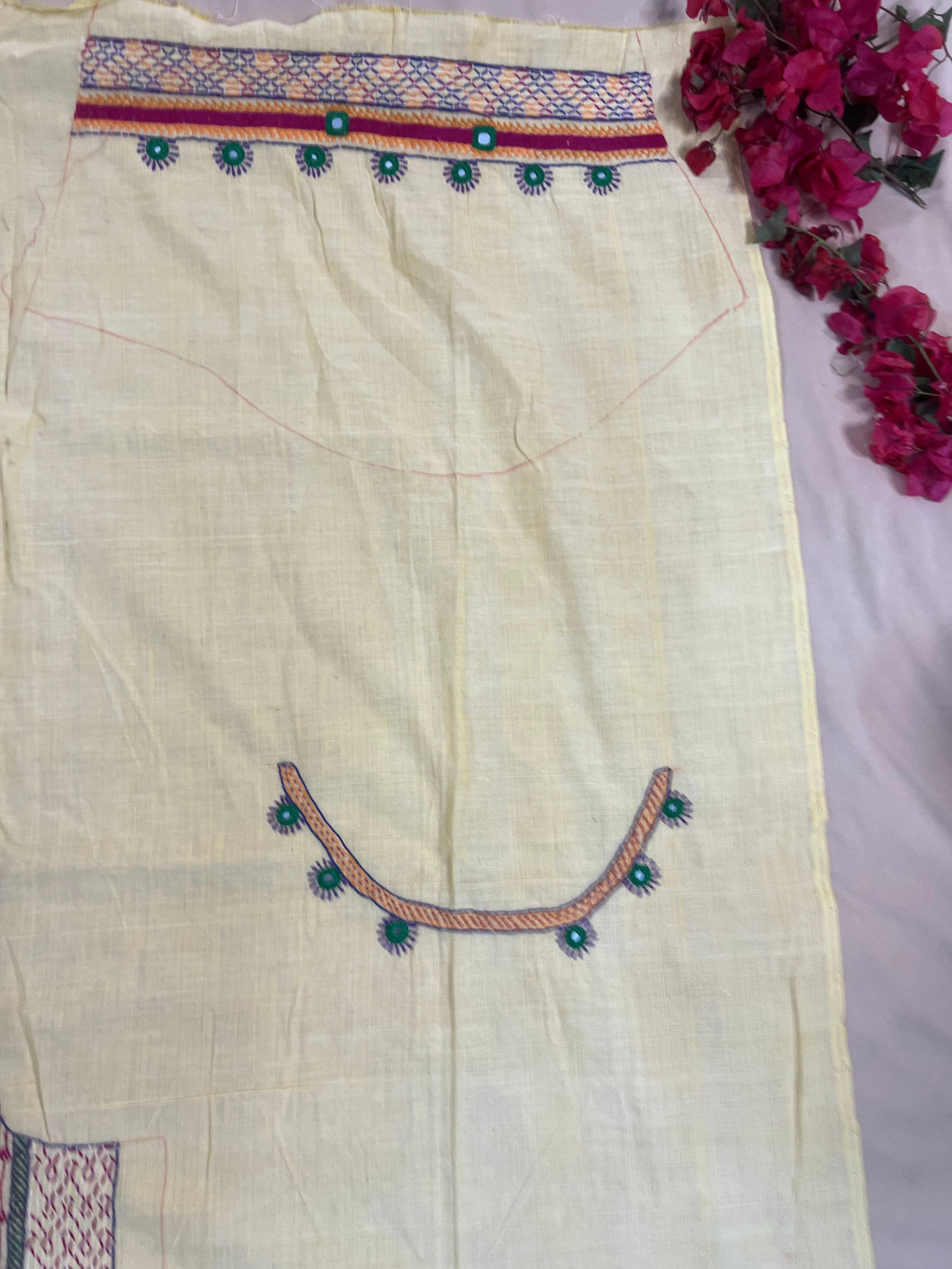 Off-White Multicolor Classic Design Handloom Mangalagiri Cotton Lambani Embroidered Blouse Piece (Unstitched)