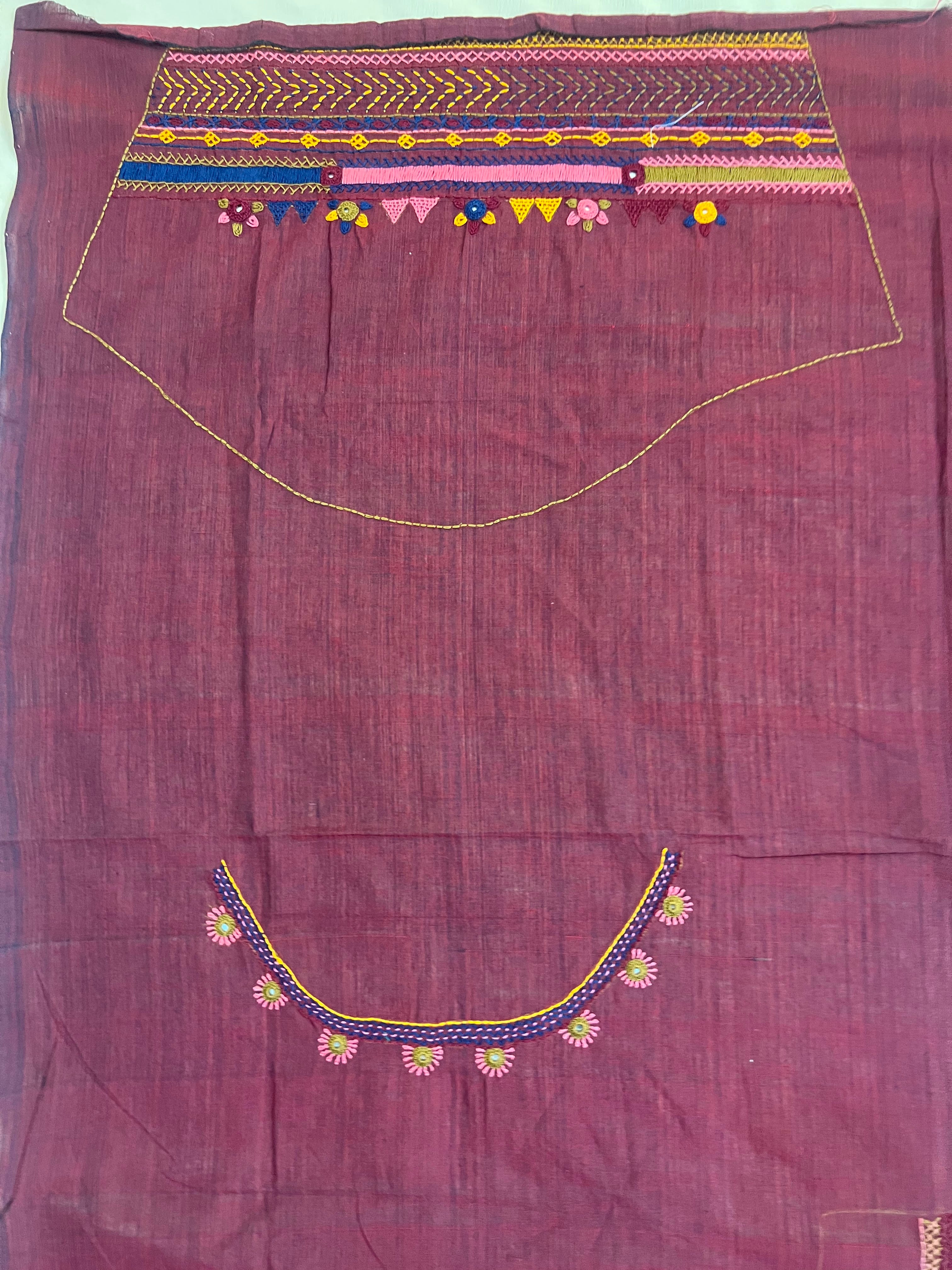 Wine Berry Elegant Design Handloom Mangalagiri Cotton Lambani Embroidered Blouse Piece (Unstitched)