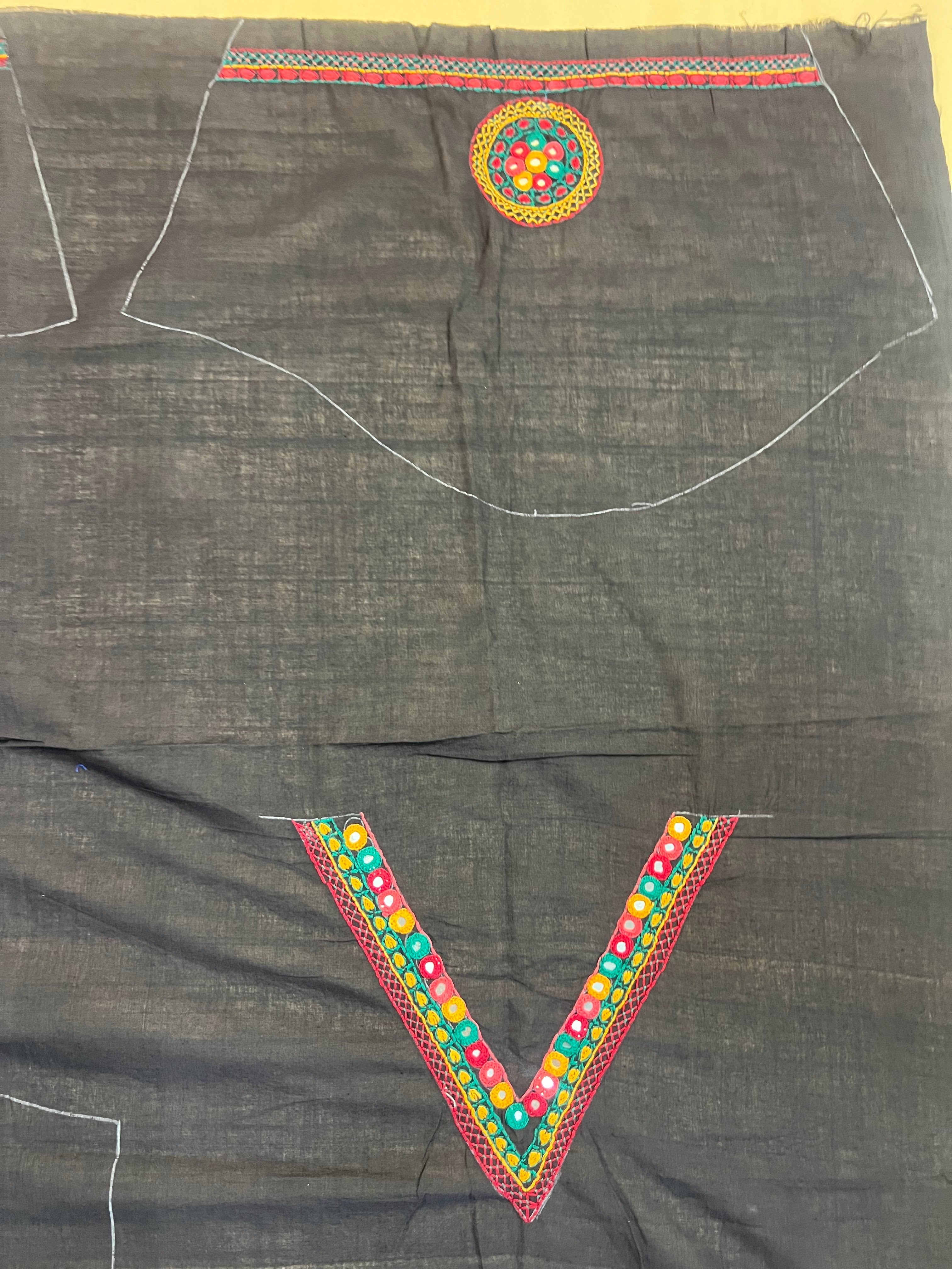 Black Multicolor Classic Design Handloom Mangalagiri Cotton Lambani Embroidered Blouse Piece (Unstitched)