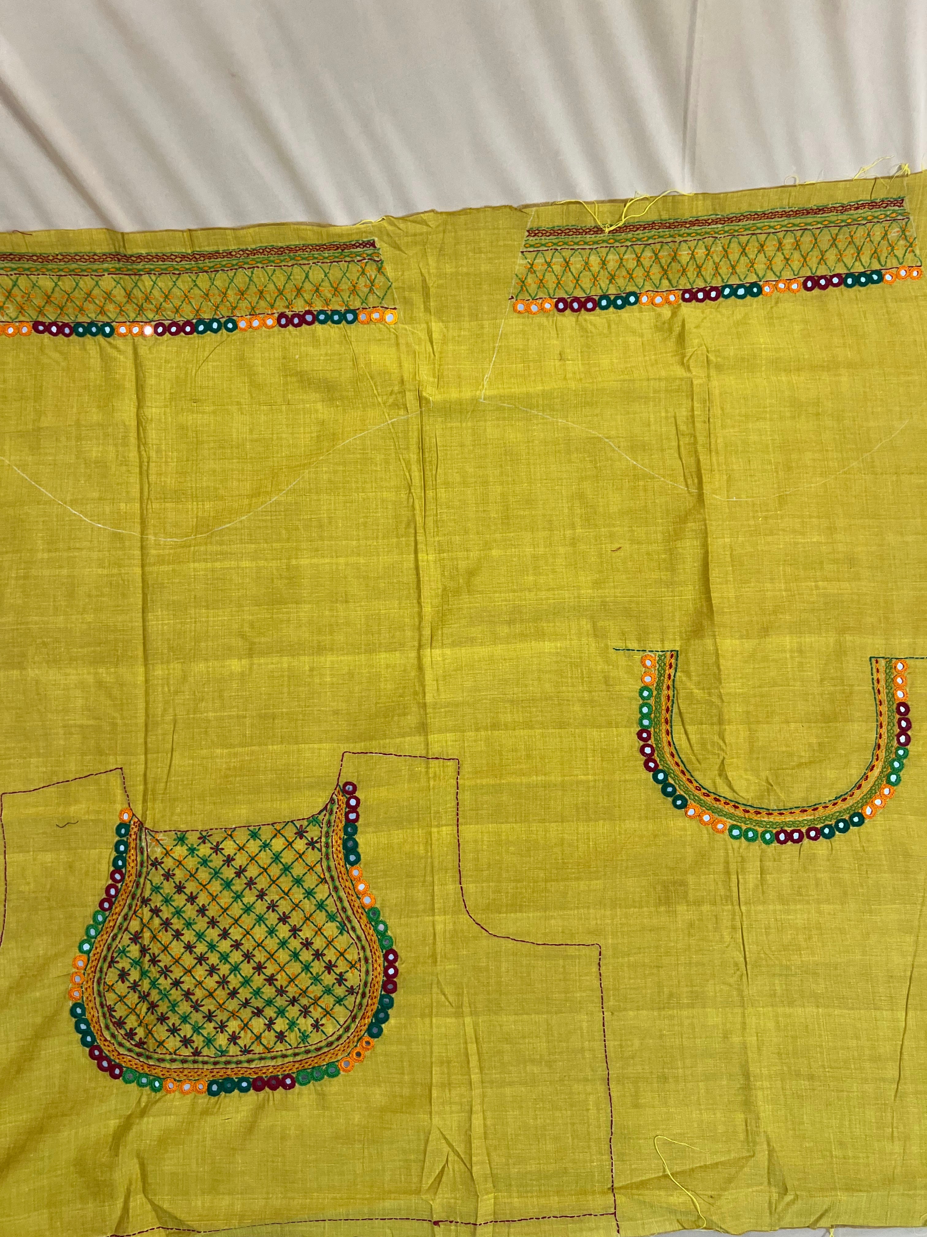 Mustard Yellow Multicolor Work Handloom Mangalagiri Cotton Lambani Embroidered Blouse Piece (Unstitched)