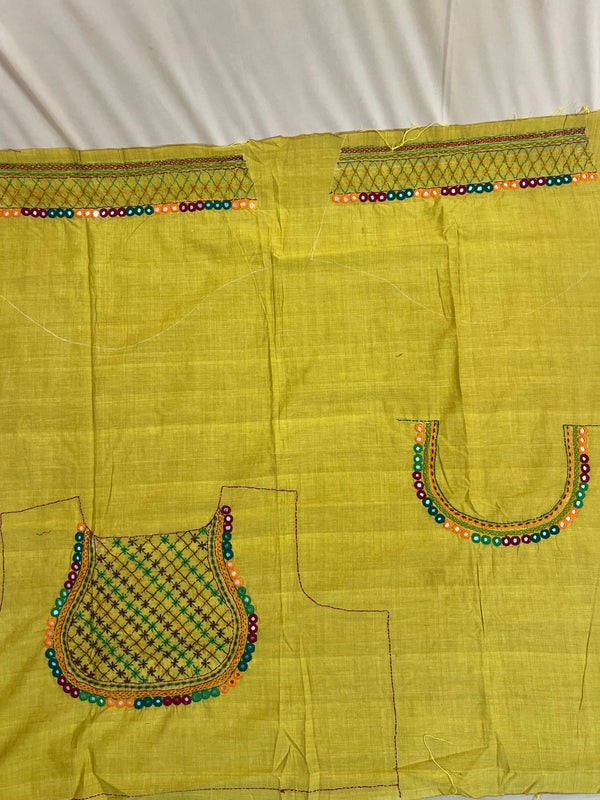 Mustard Yellow Multicolor Work Handloom Mangalagiri Cotton Lambani Embroidered Blouse Piece (Unstitched)