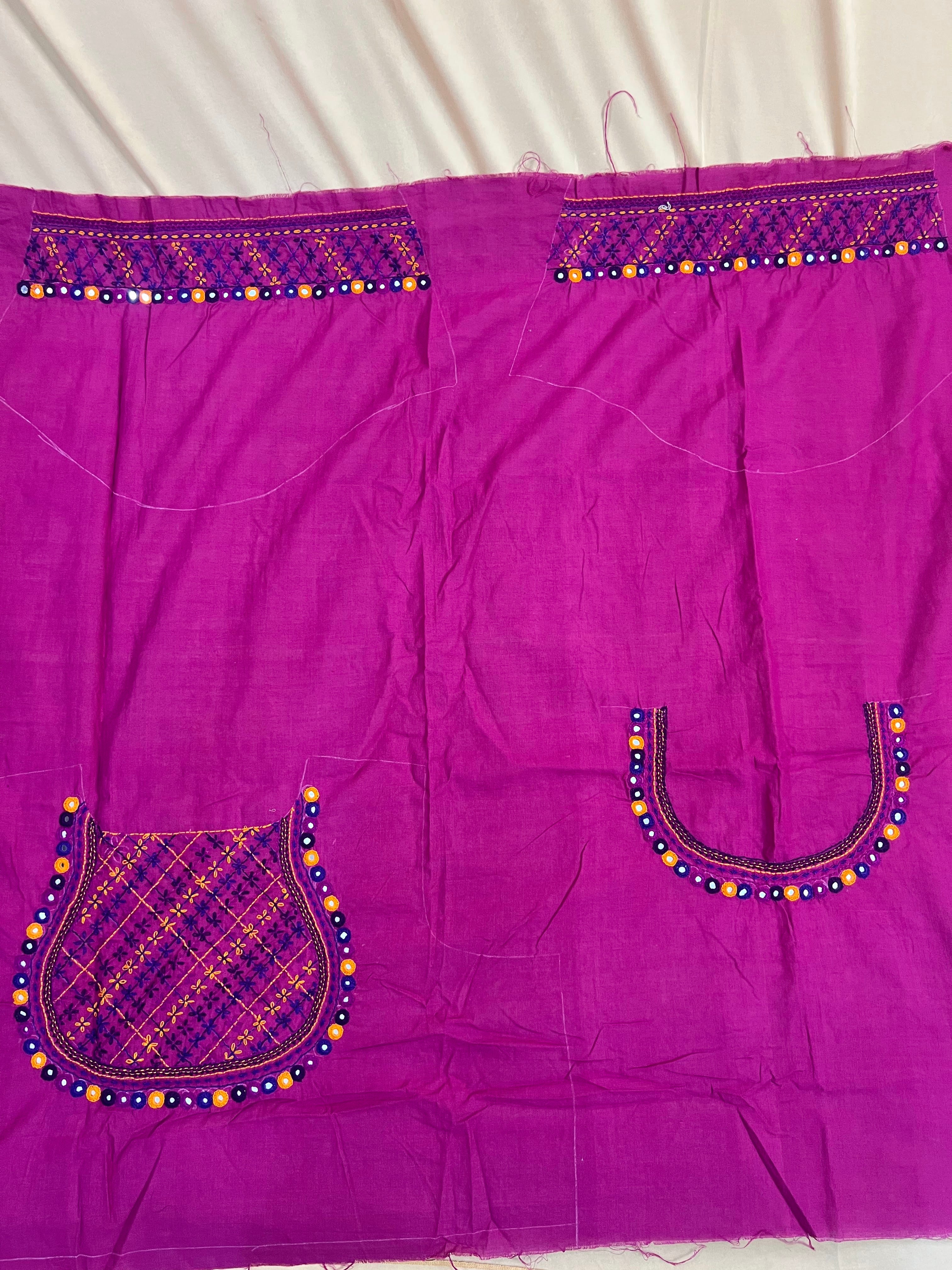 Rani Pink Geometric Yoke Design Handloom Mangalagiri Cotton Lambani Embroidered Blouse Piece (Unstitched)