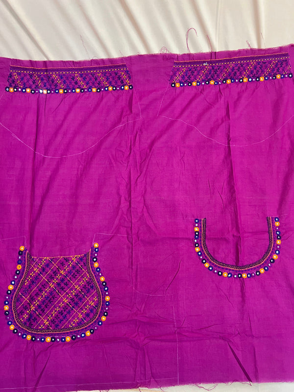 Rani Pink Geometric Yoke Design Handloom Mangalagiri Cotton Lambani Embroidered Blouse Piece (Unstitched)