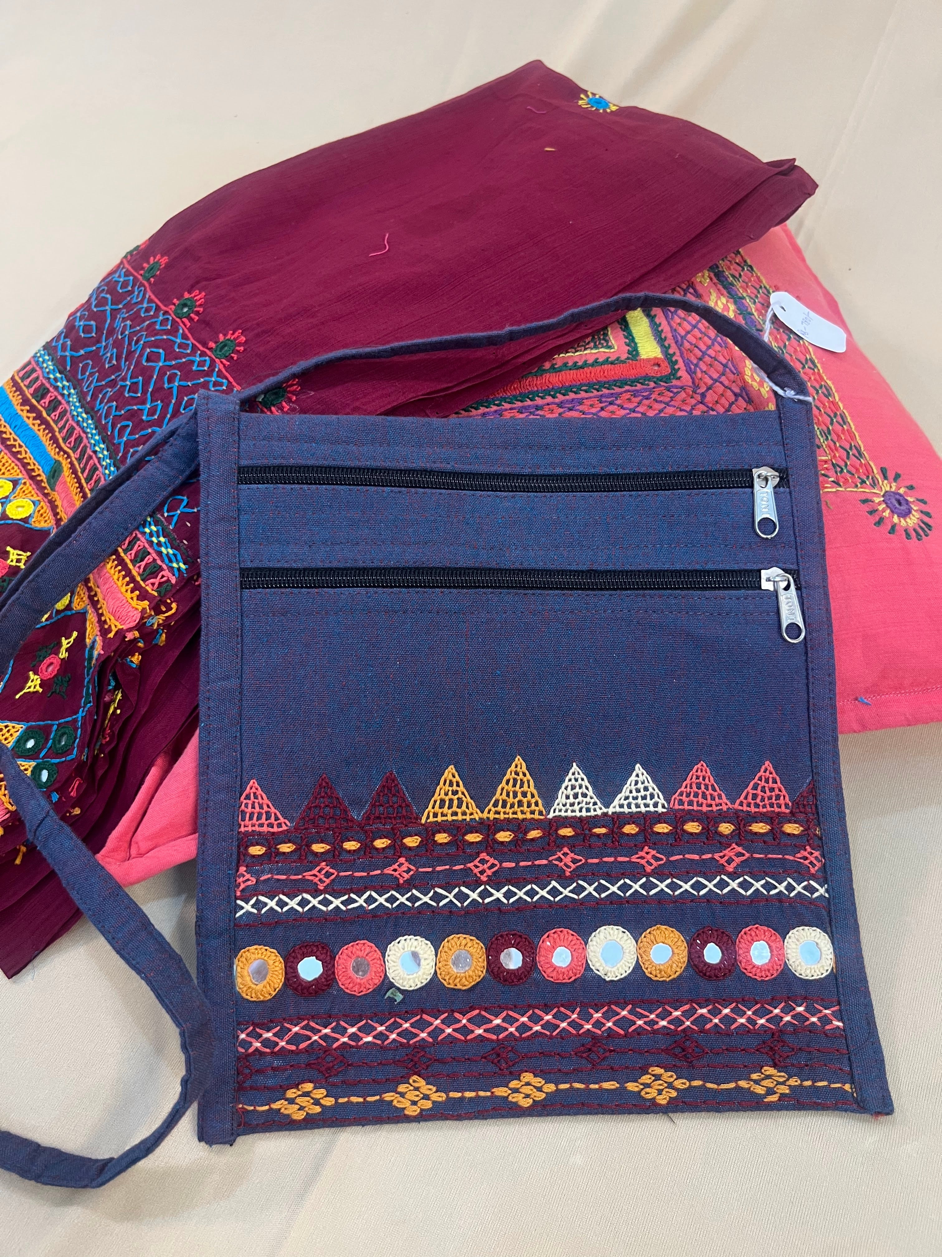 Indigo Blue Handloom Cotton Sling Bag with Tribal Lambani Embroidery