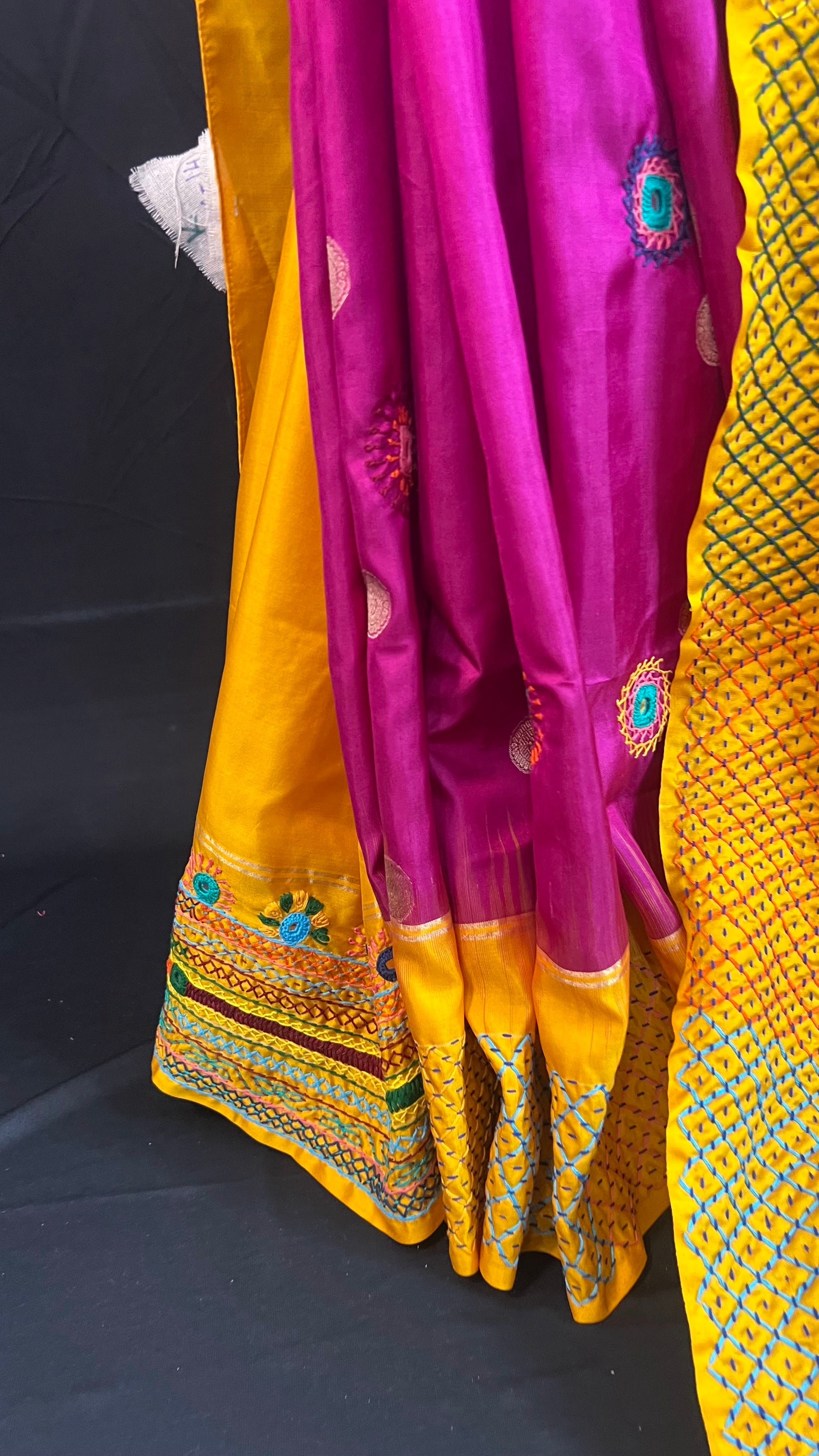 Royal Magenta & Mustard Yellow Molakalmuru Silk Lambani Saree