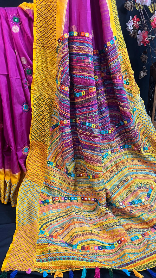 Royal Magenta & Mustard Yellow Molakalmuru Silk Lambani Saree
