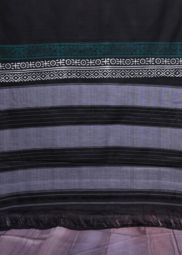 Black & Grey Tribal Border Cotton Saree