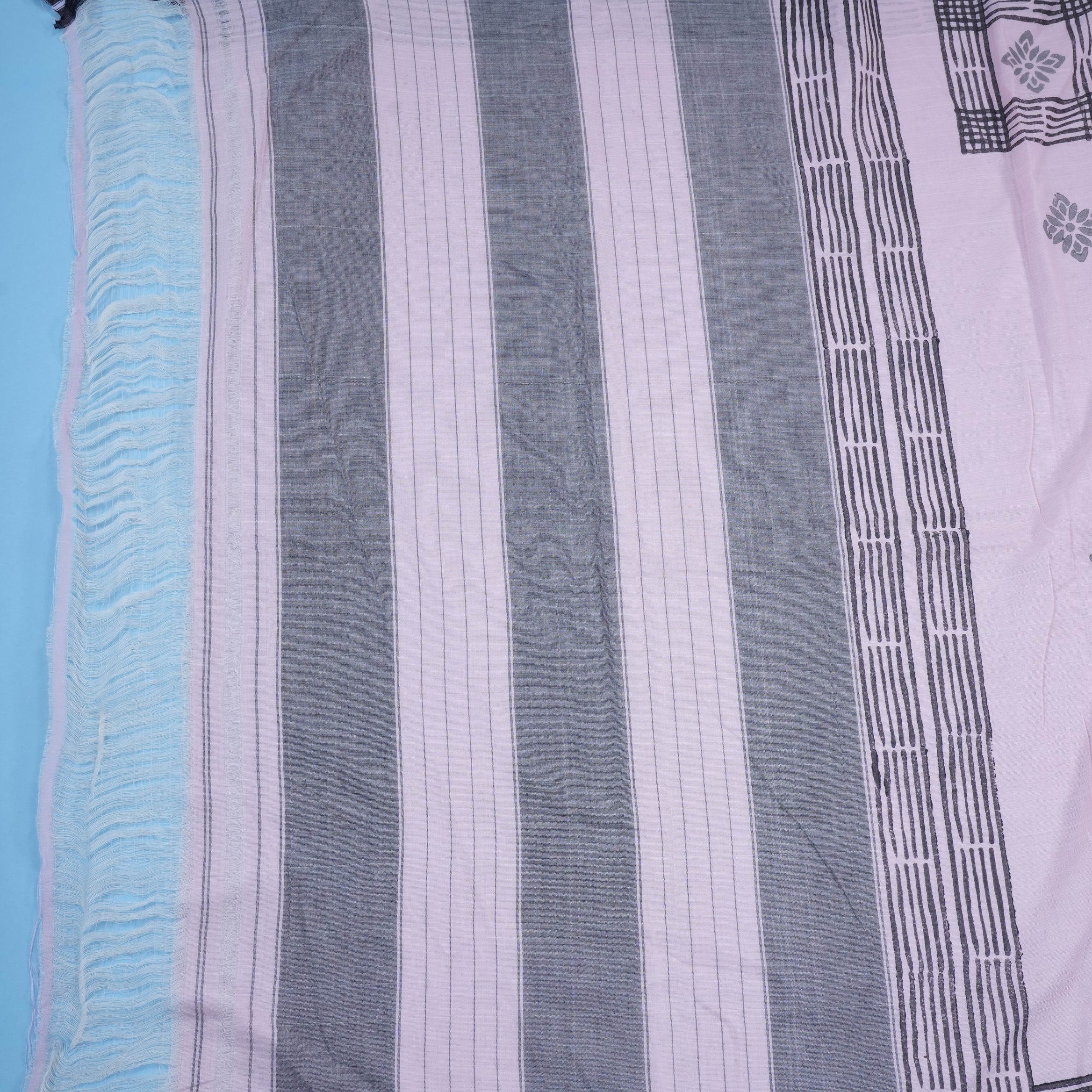 Blush Pink & Grey Minimal Stripe Cotton Saree