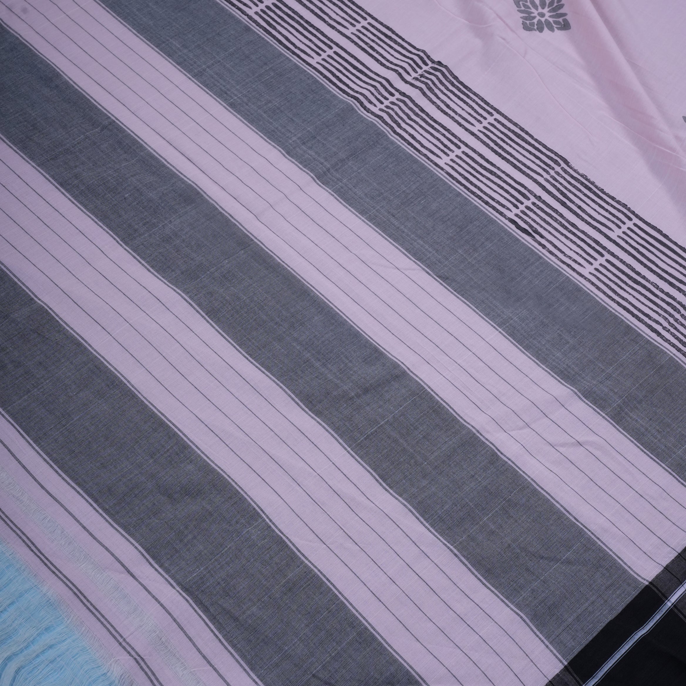 Blush Pink & Grey Minimal Stripe Cotton Saree