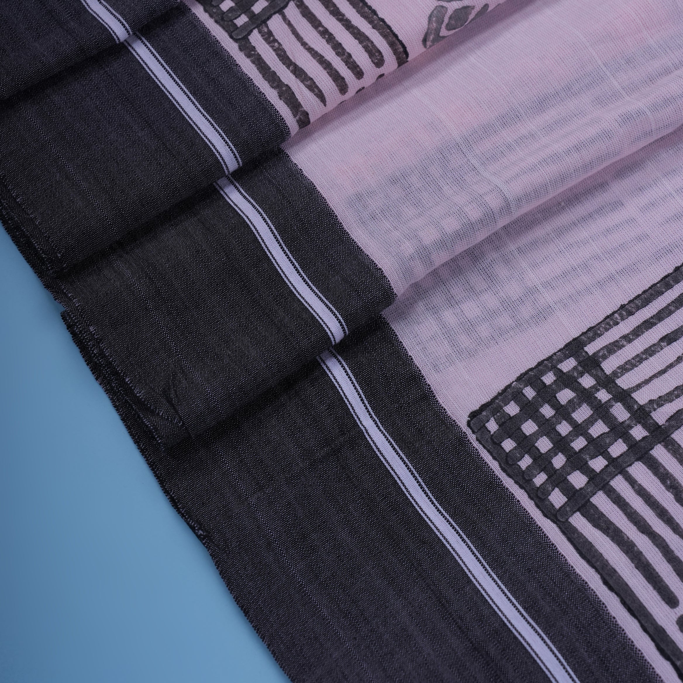 Blush Pink & Grey Minimal Stripe Cotton Saree