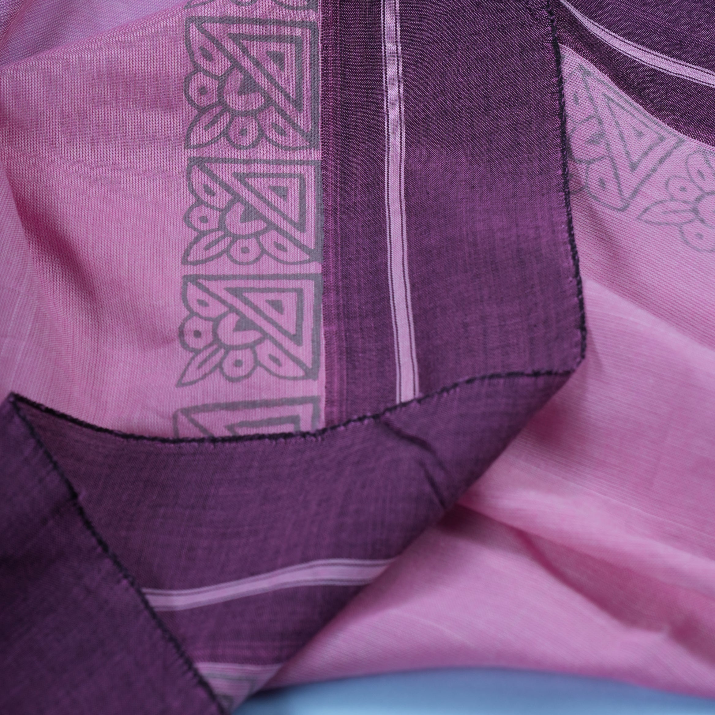 Soft Pink Minimal Handblock Print Cotton Saree