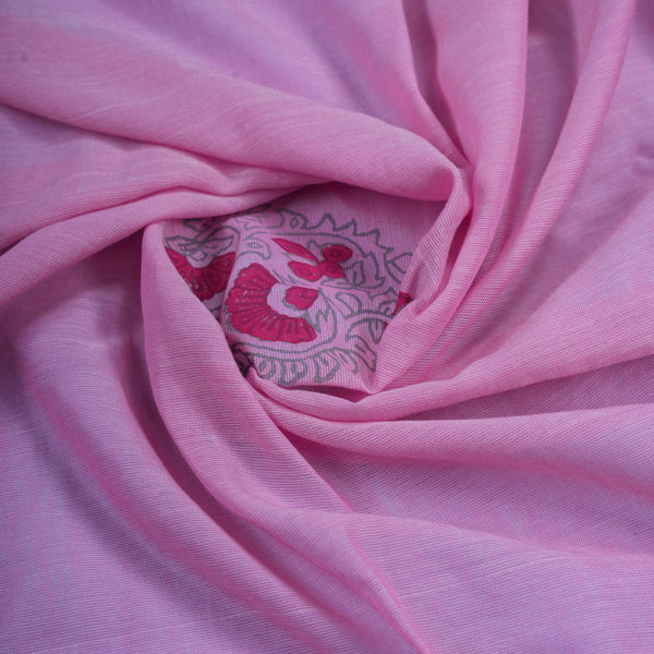Soft Pink Minimal Handblock Print Cotton Saree