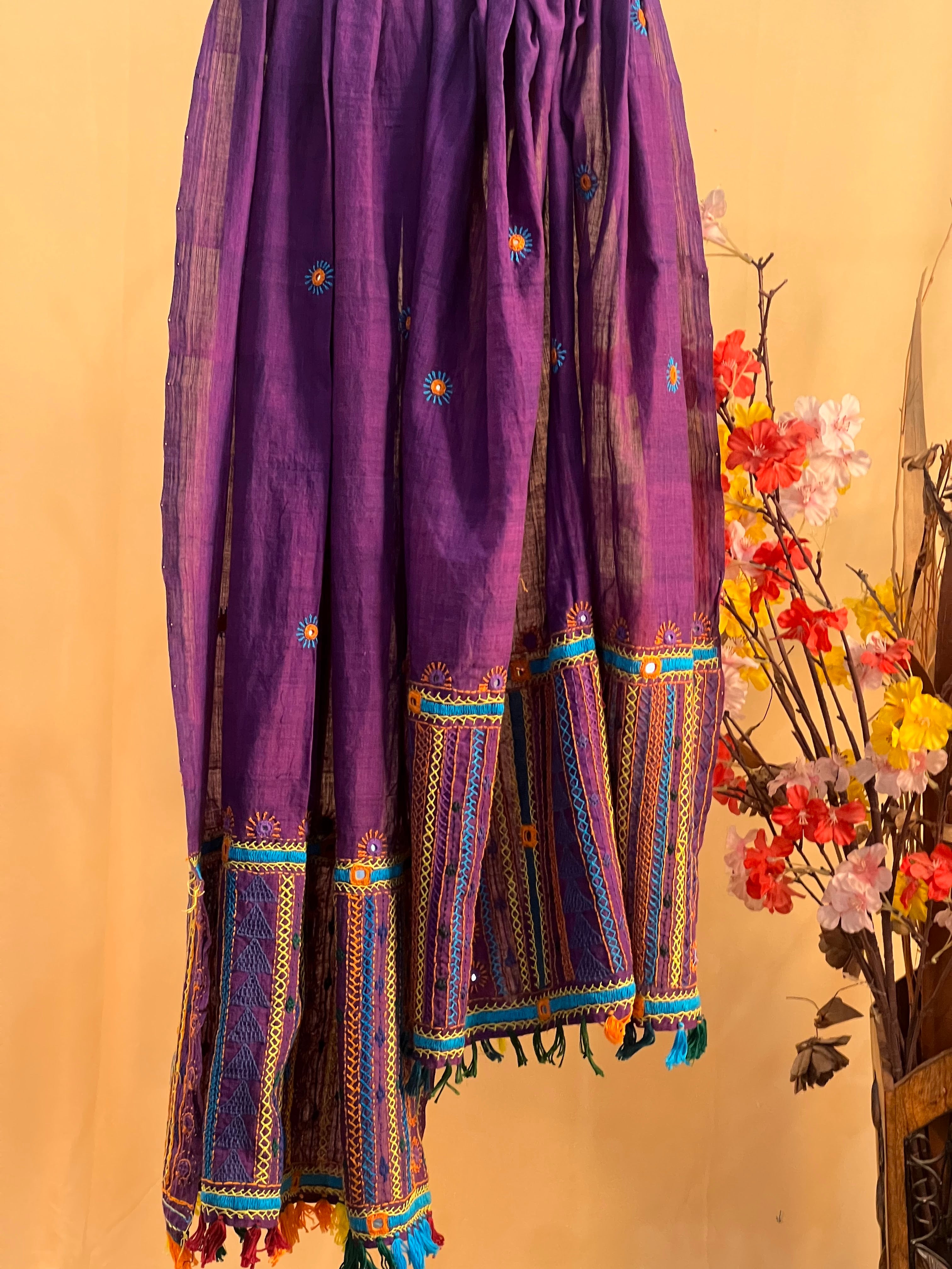 Handloom Cotton Lambani Dupatta | Royal Purple Embroidered Banjara Dupatta