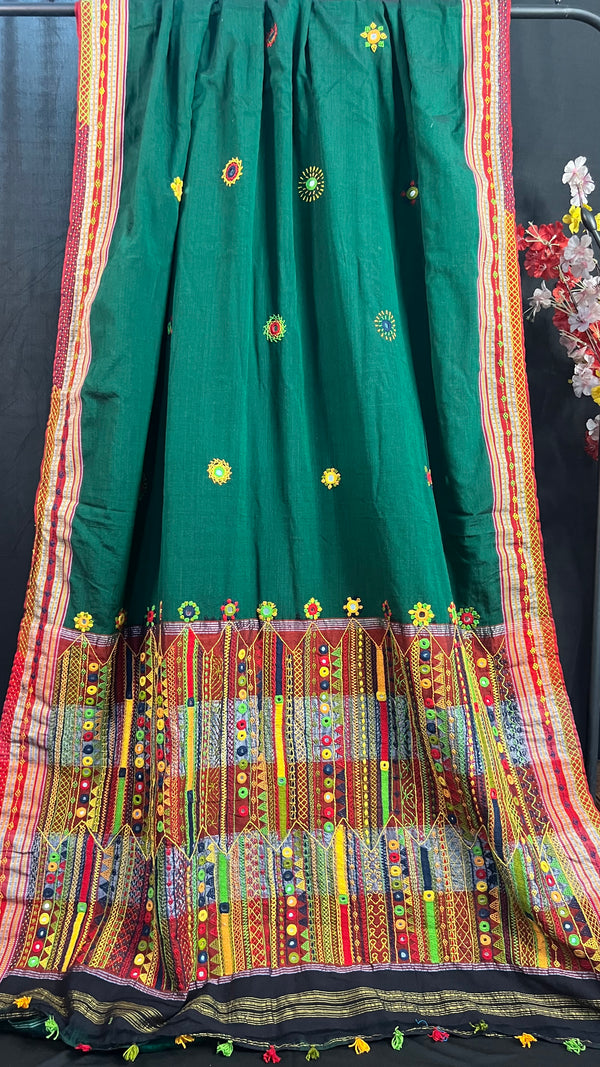 Ilkal Cotton Lambani Saree | Black & Wine Maroon Handcrafted Embroidered Saree