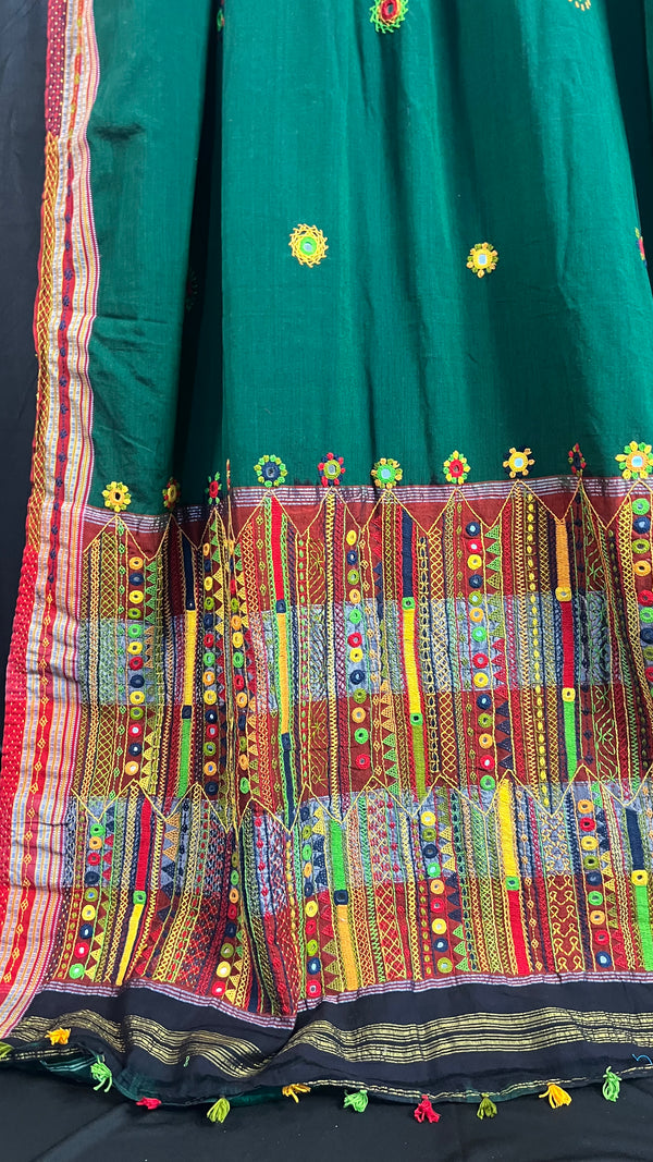Ilkal Cotton Lambani Saree | Black & Wine Maroon Handcrafted Embroidered Saree
