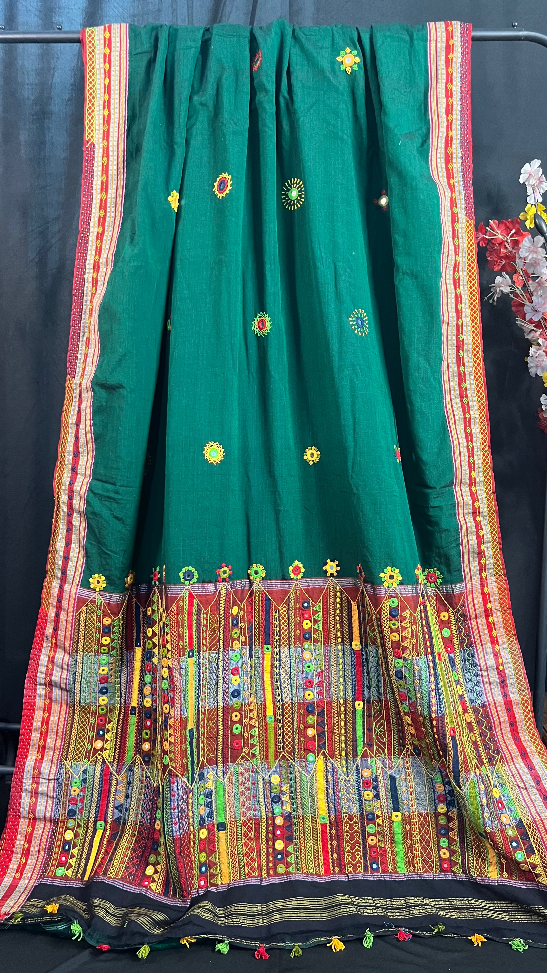 Ilkal Cotton Lambani Saree | Black & Wine Maroon Handcrafted Embroidered Saree