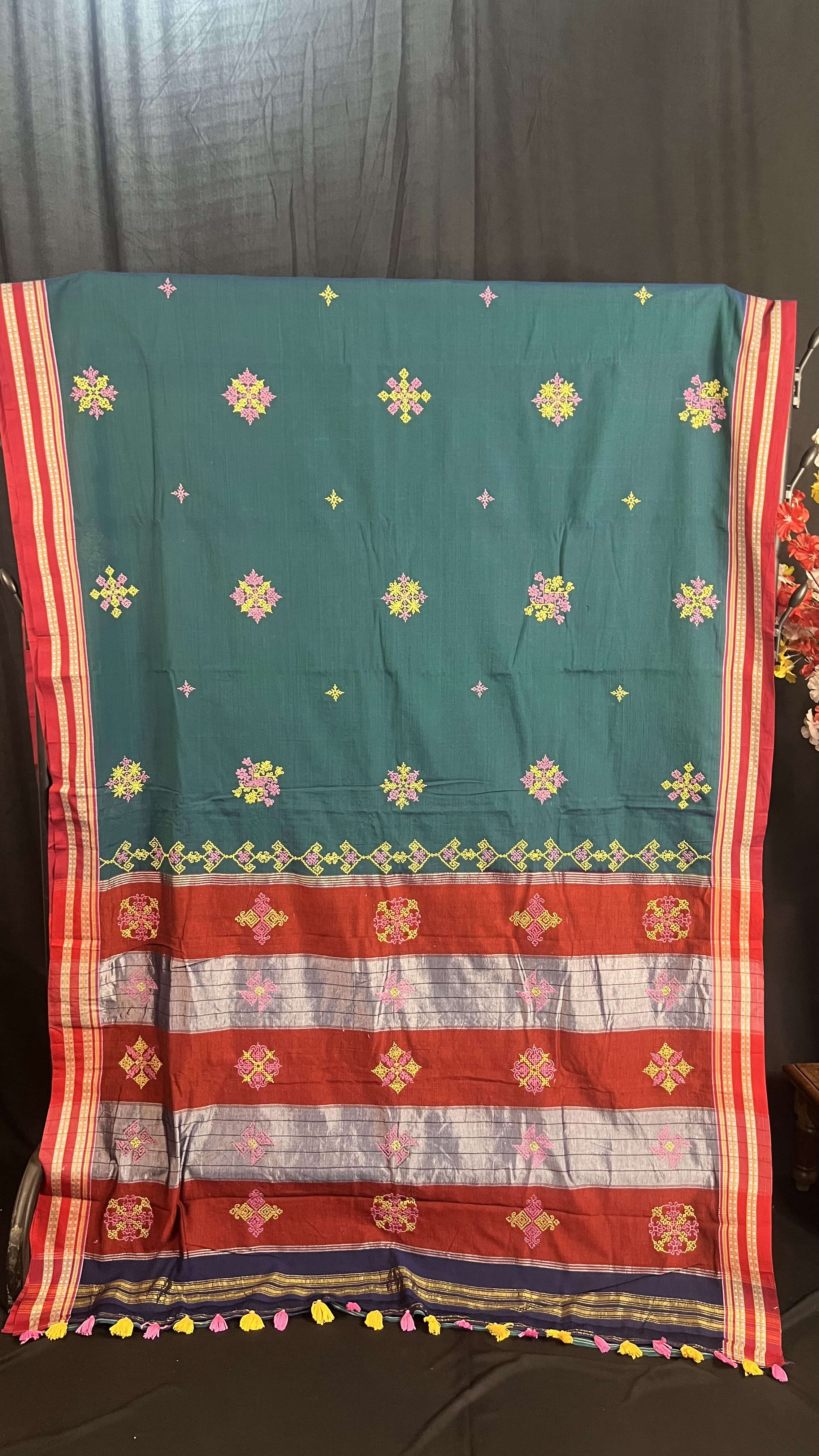 Handmade Kasuti Embroidered Pure Cotton Saree