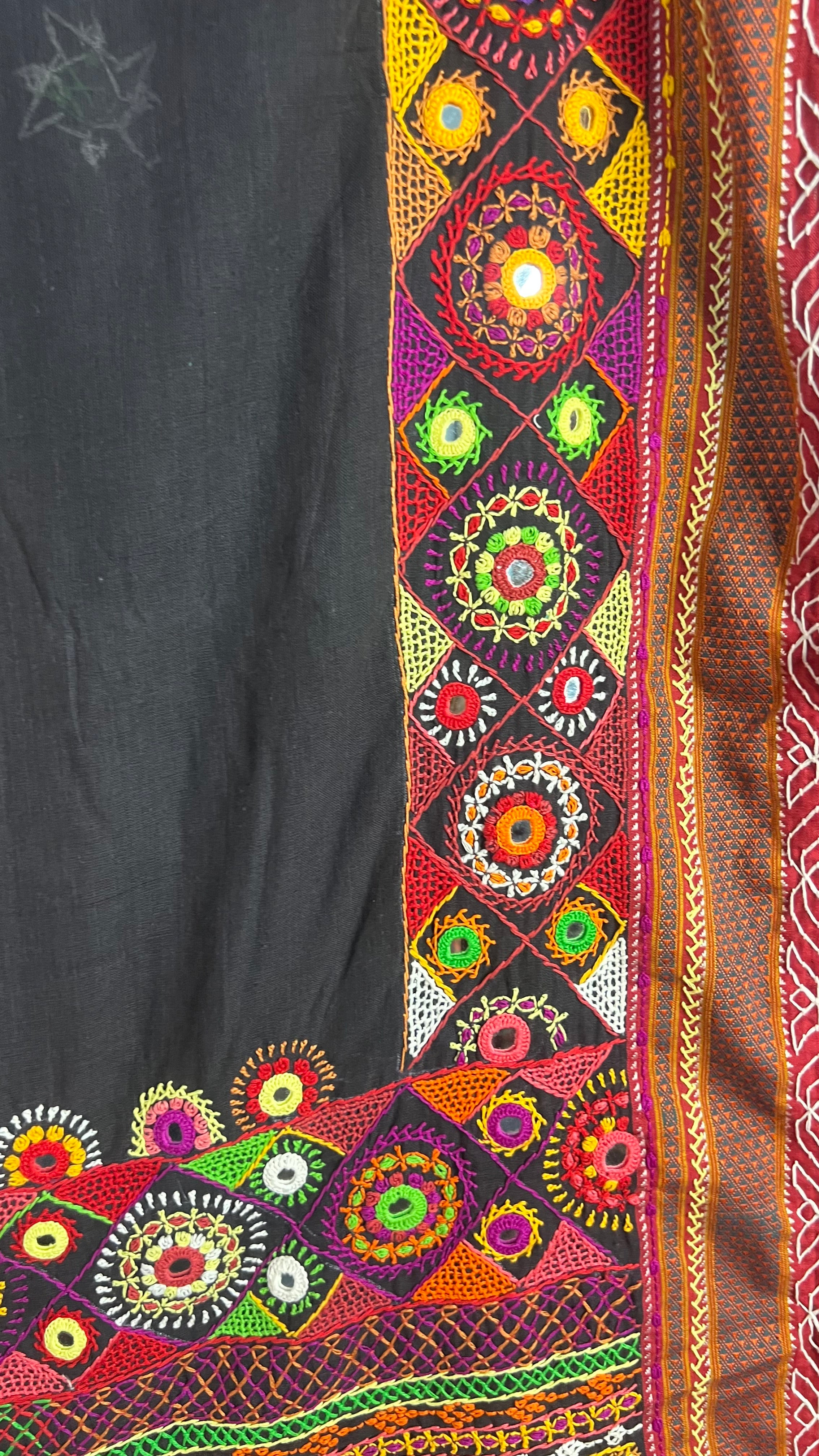Ilkal Cotton Lambani Saree | Black & Red Handcrafted Embroidered Saree