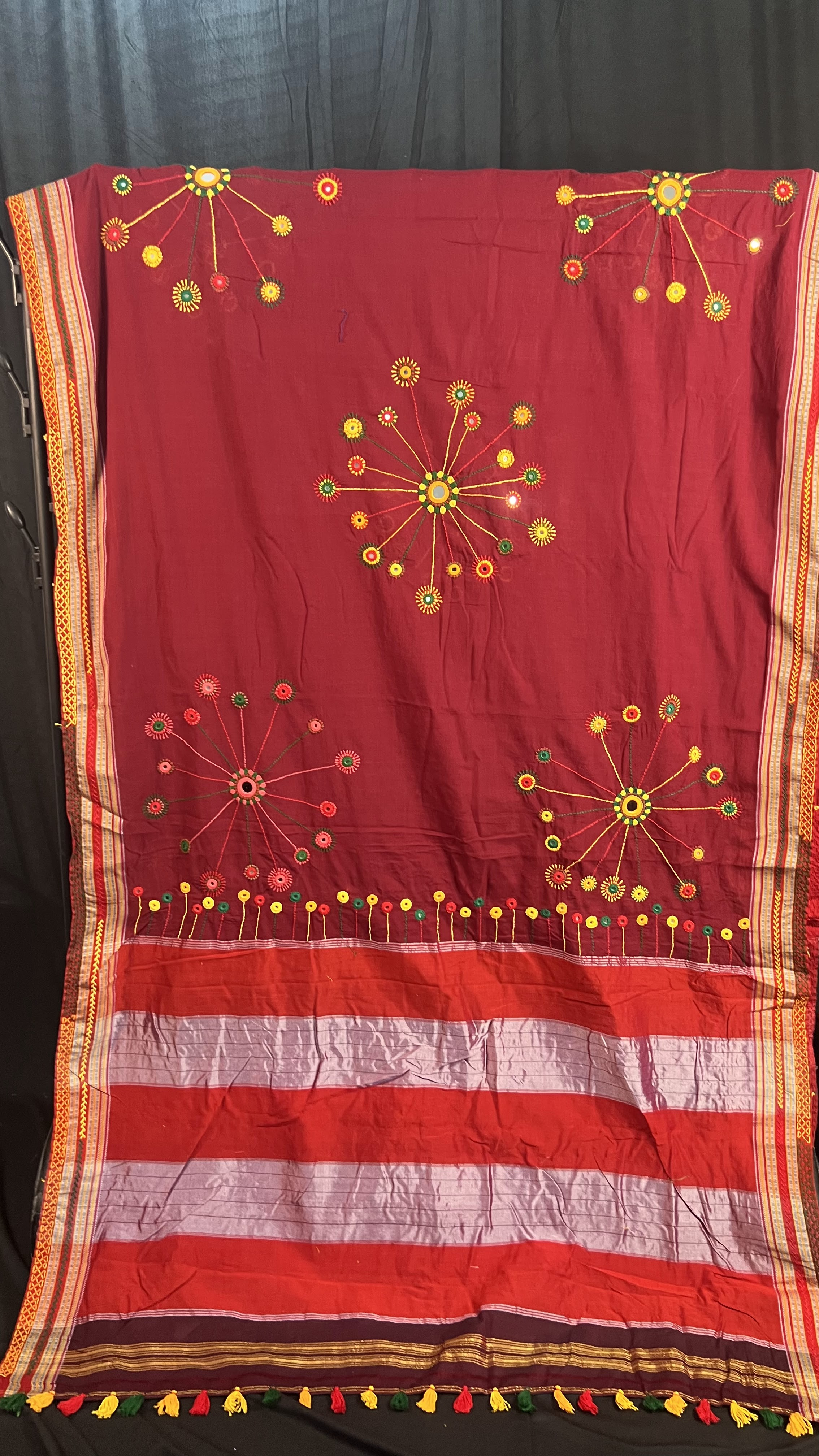 Handmade Lambani Embroidered Pure Cotton Saree with Running Blouse Piece