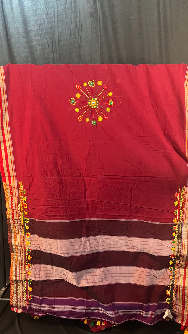 Handmade Lambani Embroidered Pure Cotton Saree with Running Blouse Piece