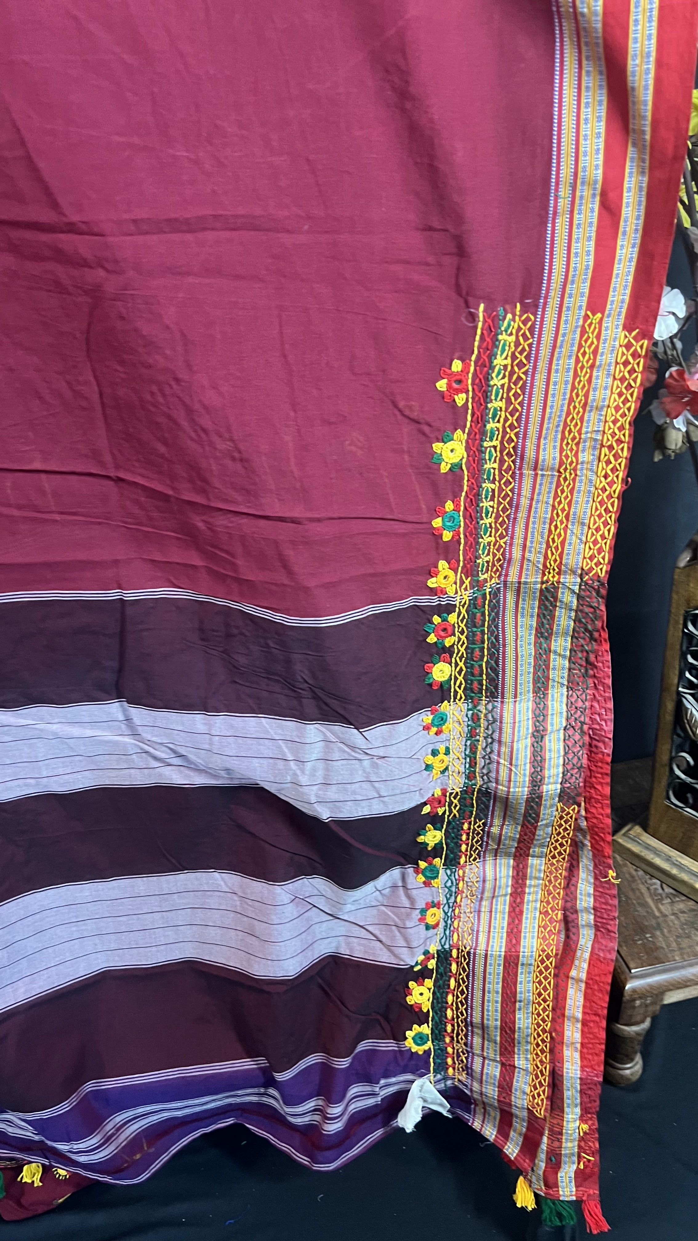 Handmade Lambani Embroidered Pure Cotton Saree with Running Blouse Piece