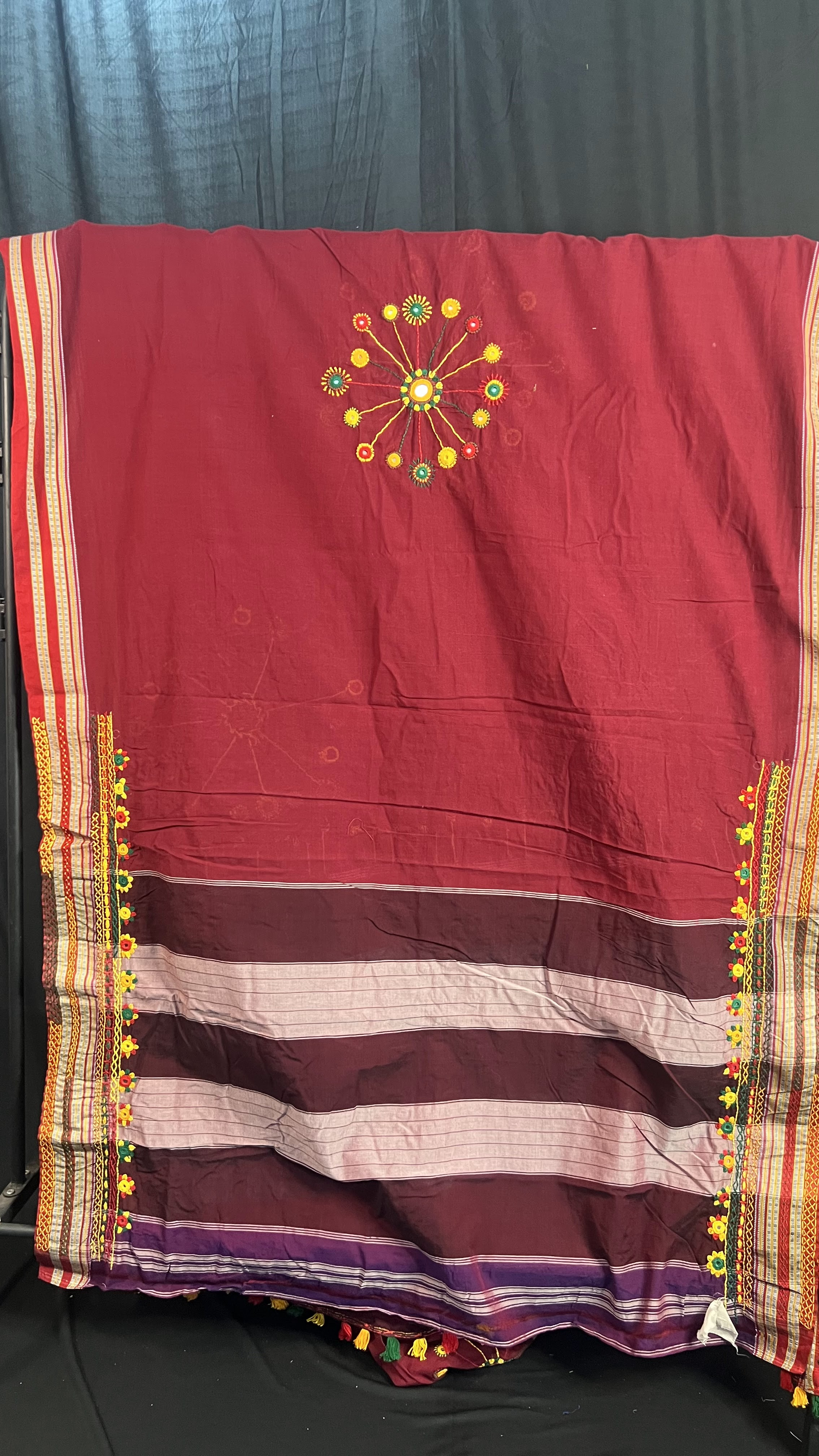 Handmade Lambani Embroidered Pure Cotton Saree with Running Blouse Piece