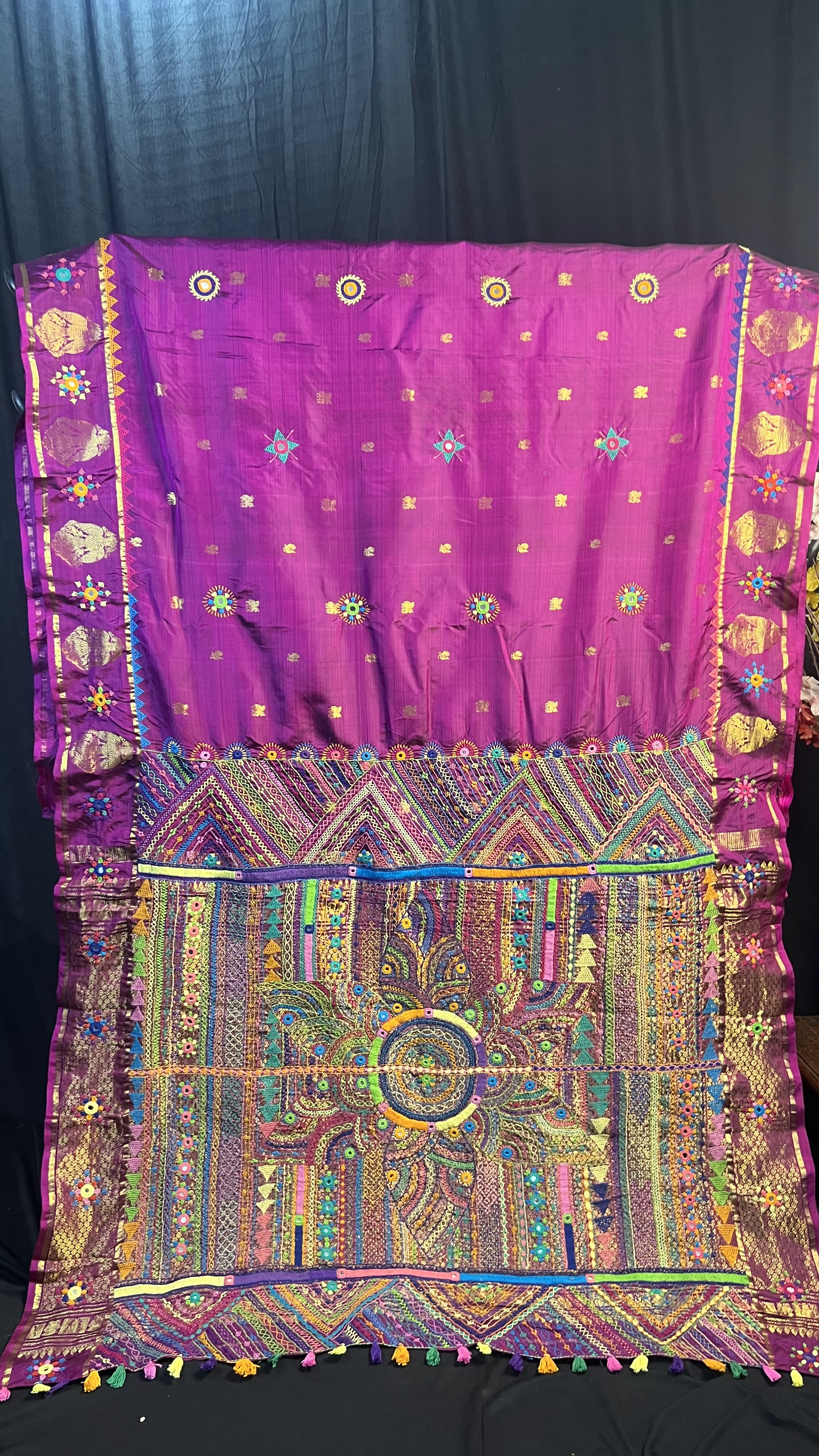 Handmade Lambani Embroidered Pure Silk Molakalmuru Saree with Running Blouse Piece
