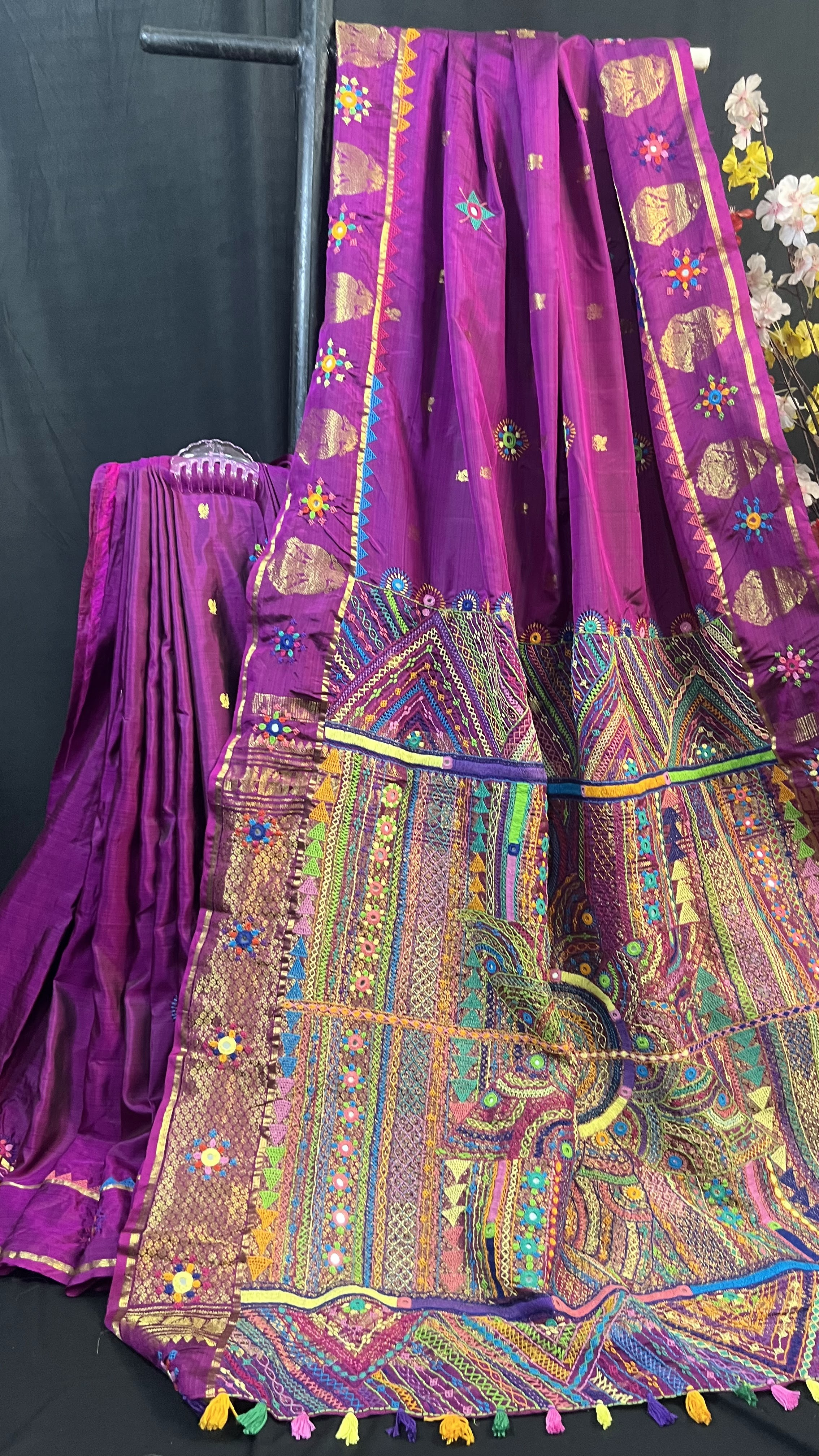 Handmade Lambani Embroidered Pure Silk Molakalmuru Saree with Running Blouse Piece
